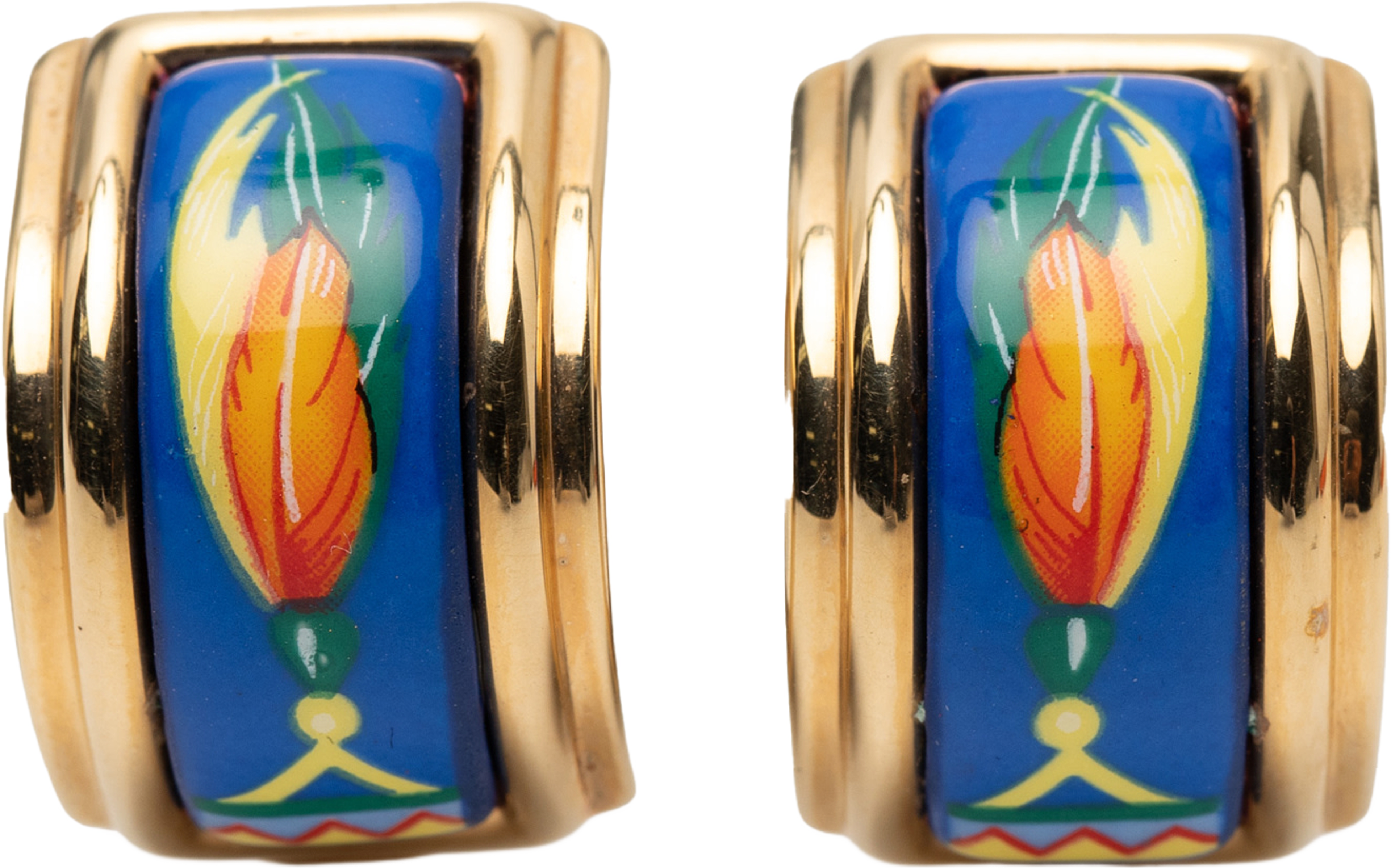 Hermès Enamel Feather Cloisonne Clip On Earrings, från Luxclusif, i färgen blue. Klicka för att öppna bilden i stort format