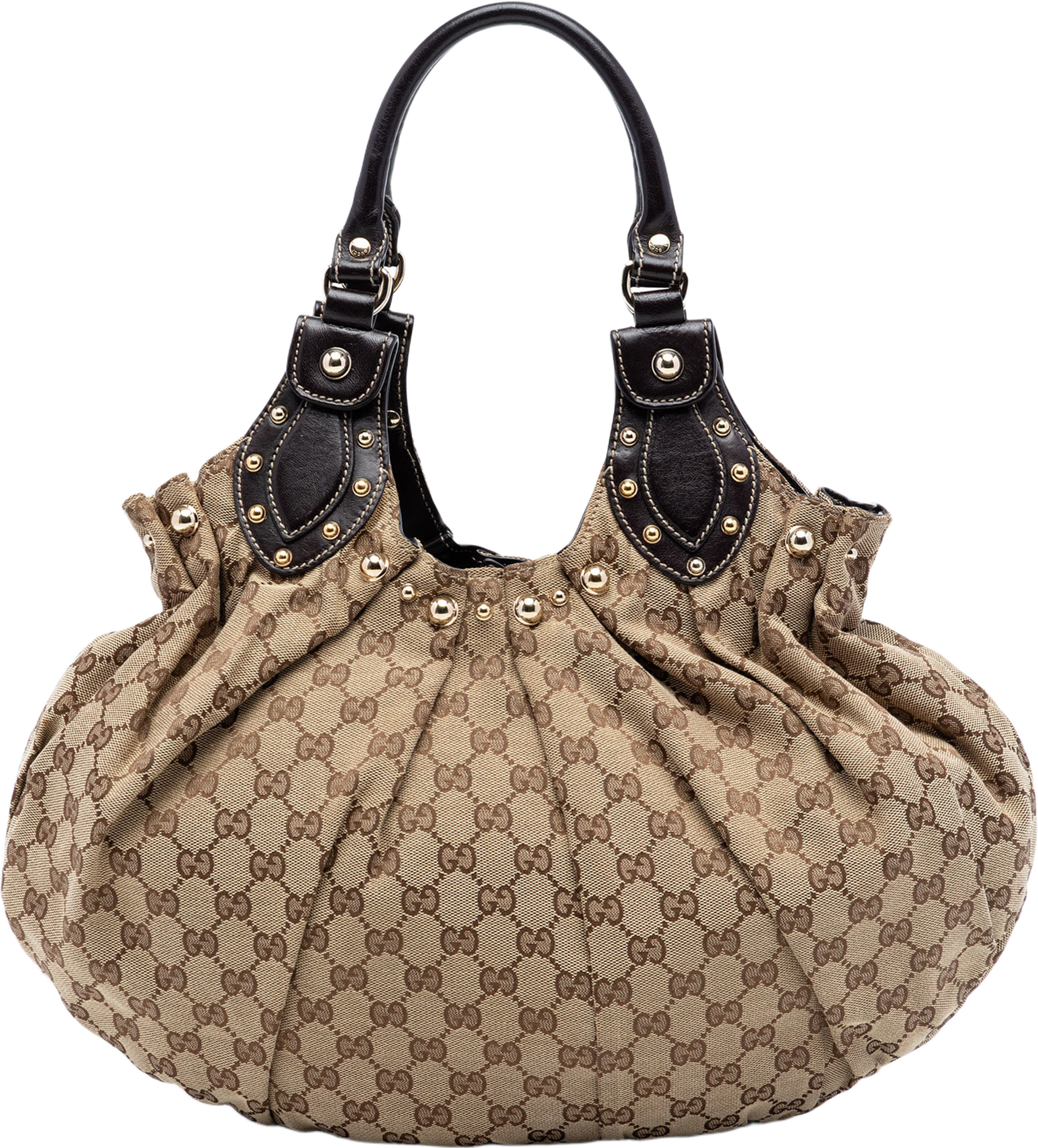 Gucci Gg Canvas Studded Pelham Hobo Bag, från Luxclusif, i färgen beige. Klicka för att öppna bilden i stort format