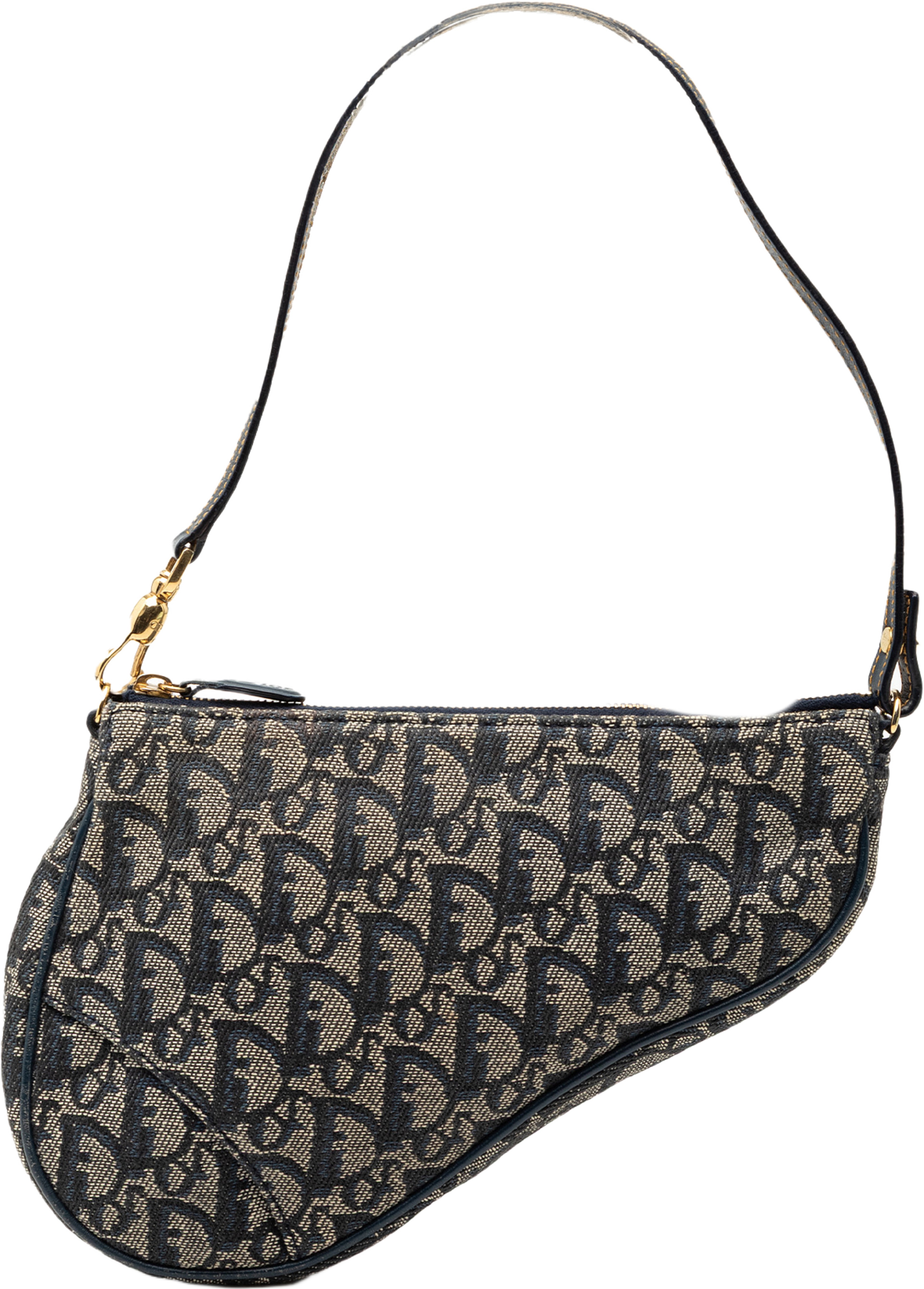 Dior Mini Diorissimo Canvas Saddle Pochette, från Luxclusif, i färgen blue. Klicka för att öppna bilden i stort format