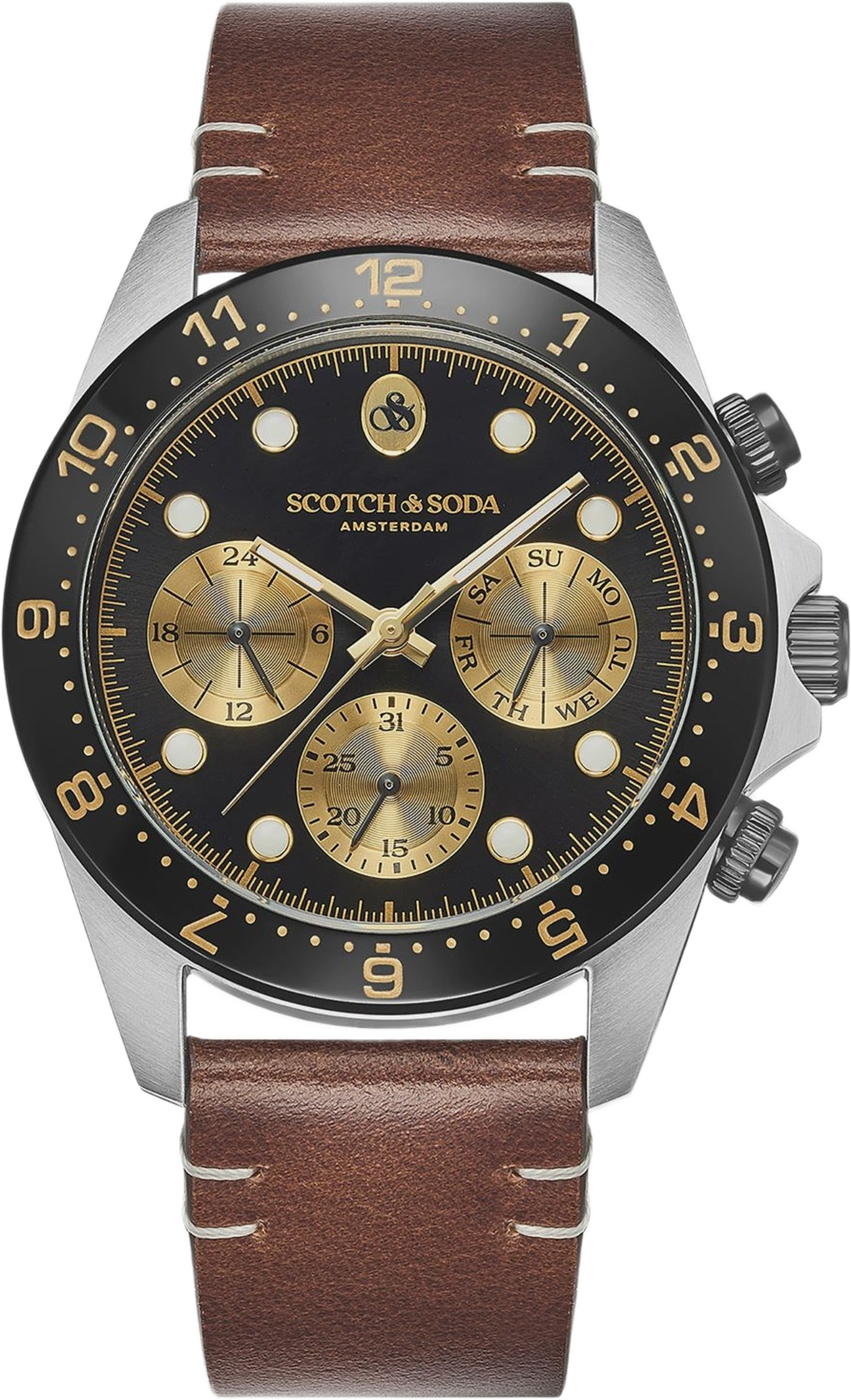 Scotch & Soda Herr Svart-guld/stål, Läderband - Ssm.141a, från Scotch & Soda, i färgen 1. Klicka för att öppna bilden i stort format