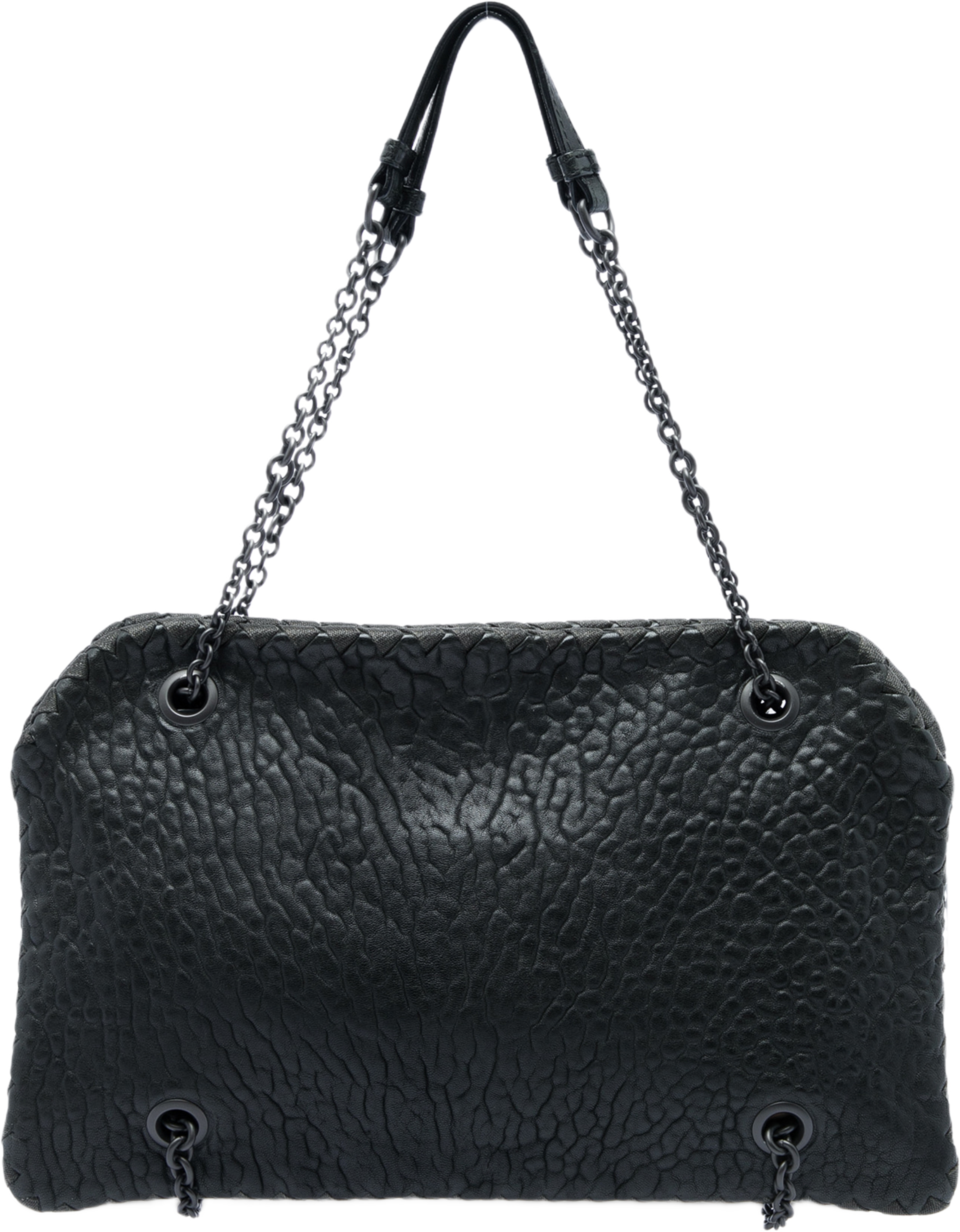 Bottega Veneta Textured Leather Whipstitch Duo Shoulder Bag, från Luxclusif, i färgen svart. Klicka för att öppna bilden i stort format