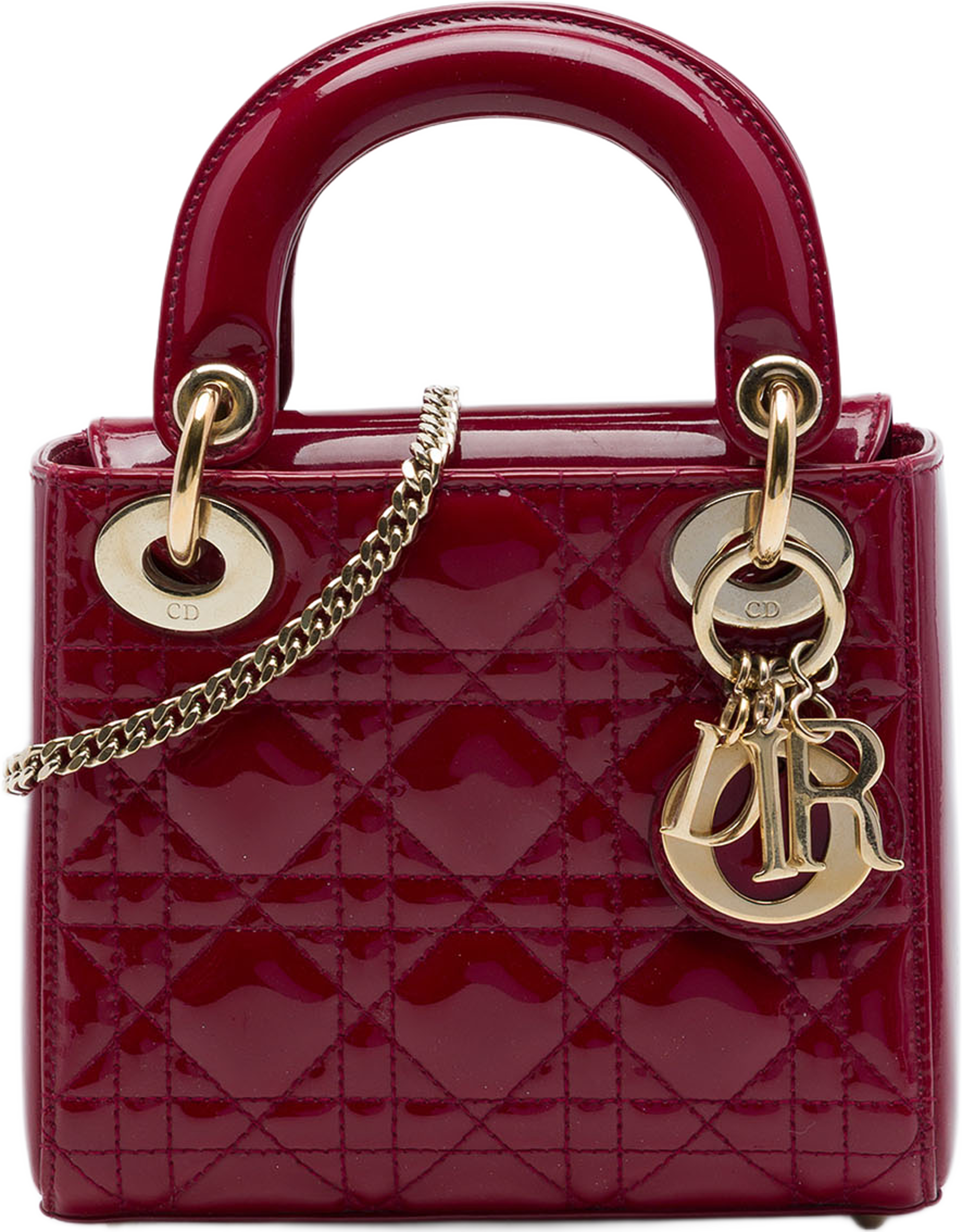 Dior Mini Patent Cannage Lady Dior, från Luxclusif, i färgen röd. Klicka för att öppna bilden i stort format