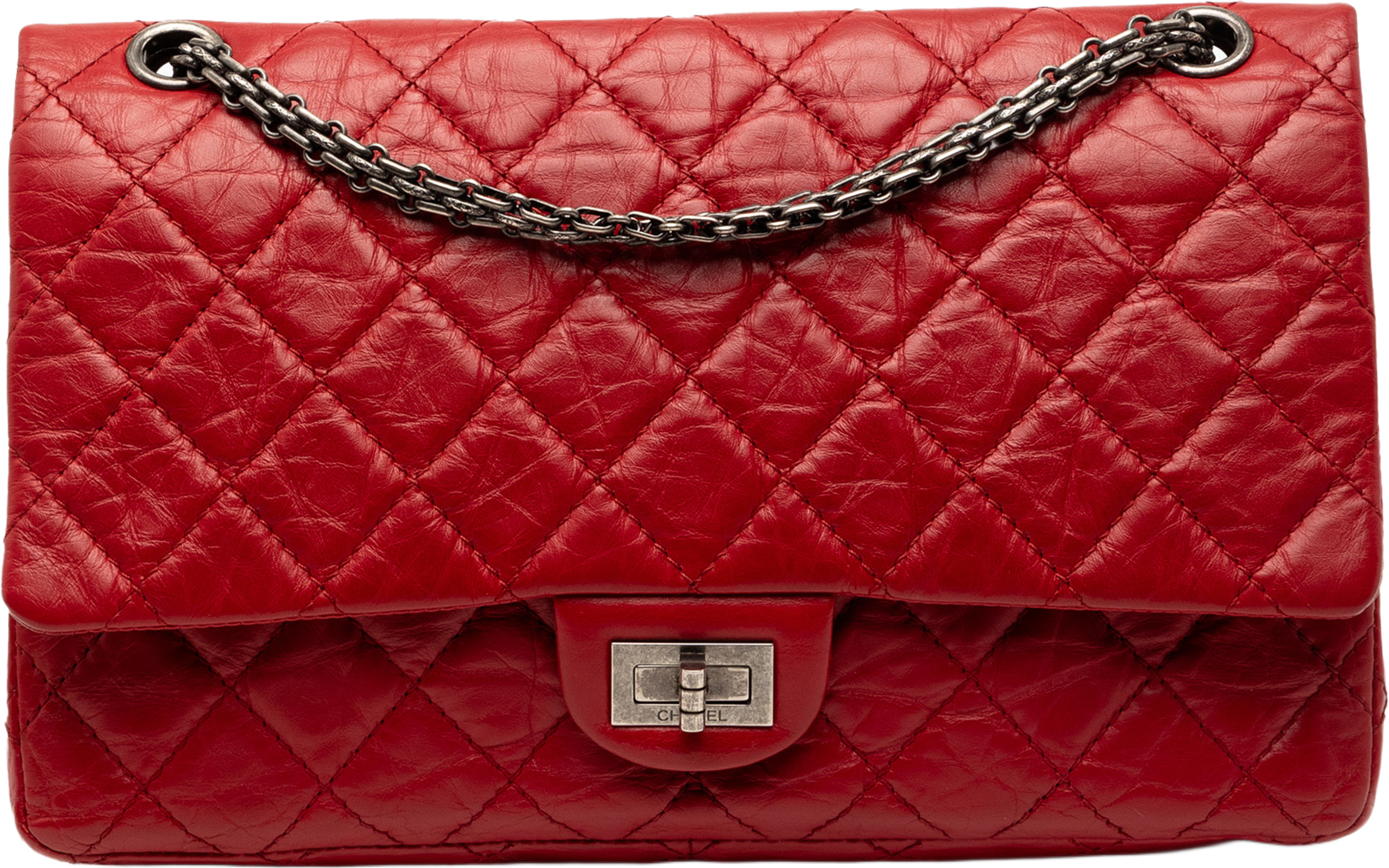 Chanel Quilted Aged Calfskin Reissue 2.55 Double Flap 226, från Luxclusif, i färgen red. Klicka för att öppna bilden i stort format