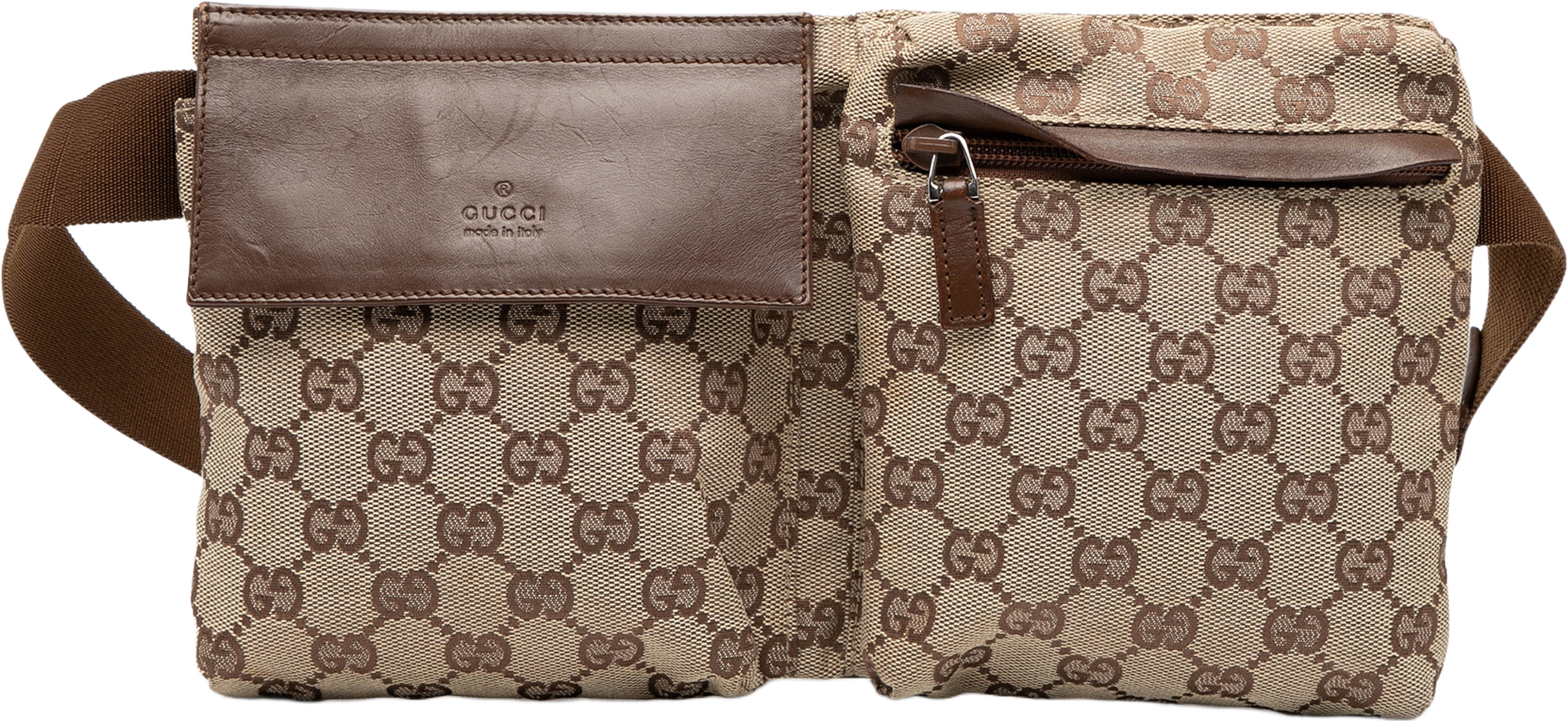 Gucci Gg Canvas Double Pocket Belt Bag, från Luxclusif, i färgen beige. Klicka för att öppna bilden i stort format