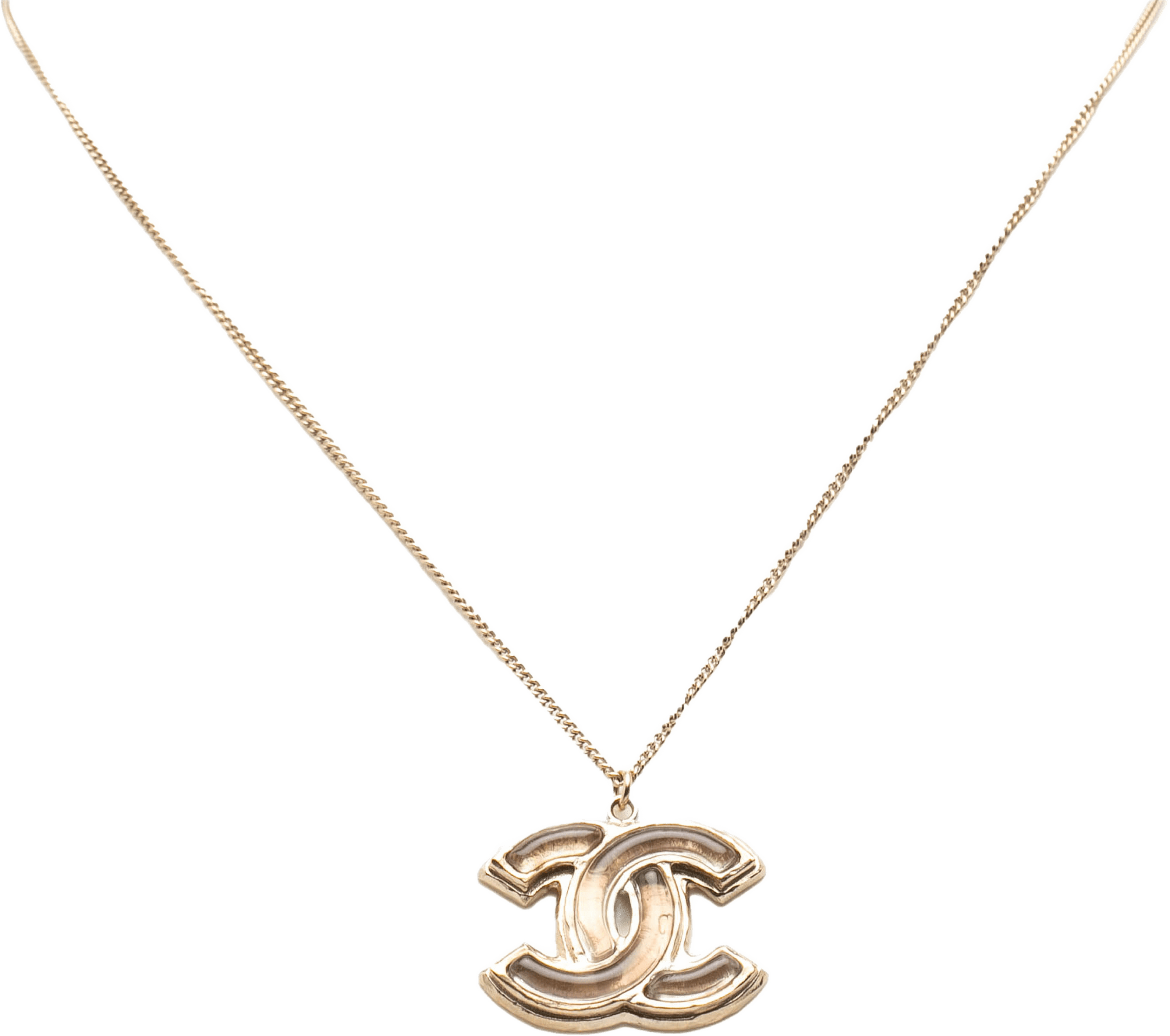 Chanel Gold Plated Gripoix Cc Pendant Necklace, från Luxclusif, i färgen gold. Klicka för att öppna bilden i stort format