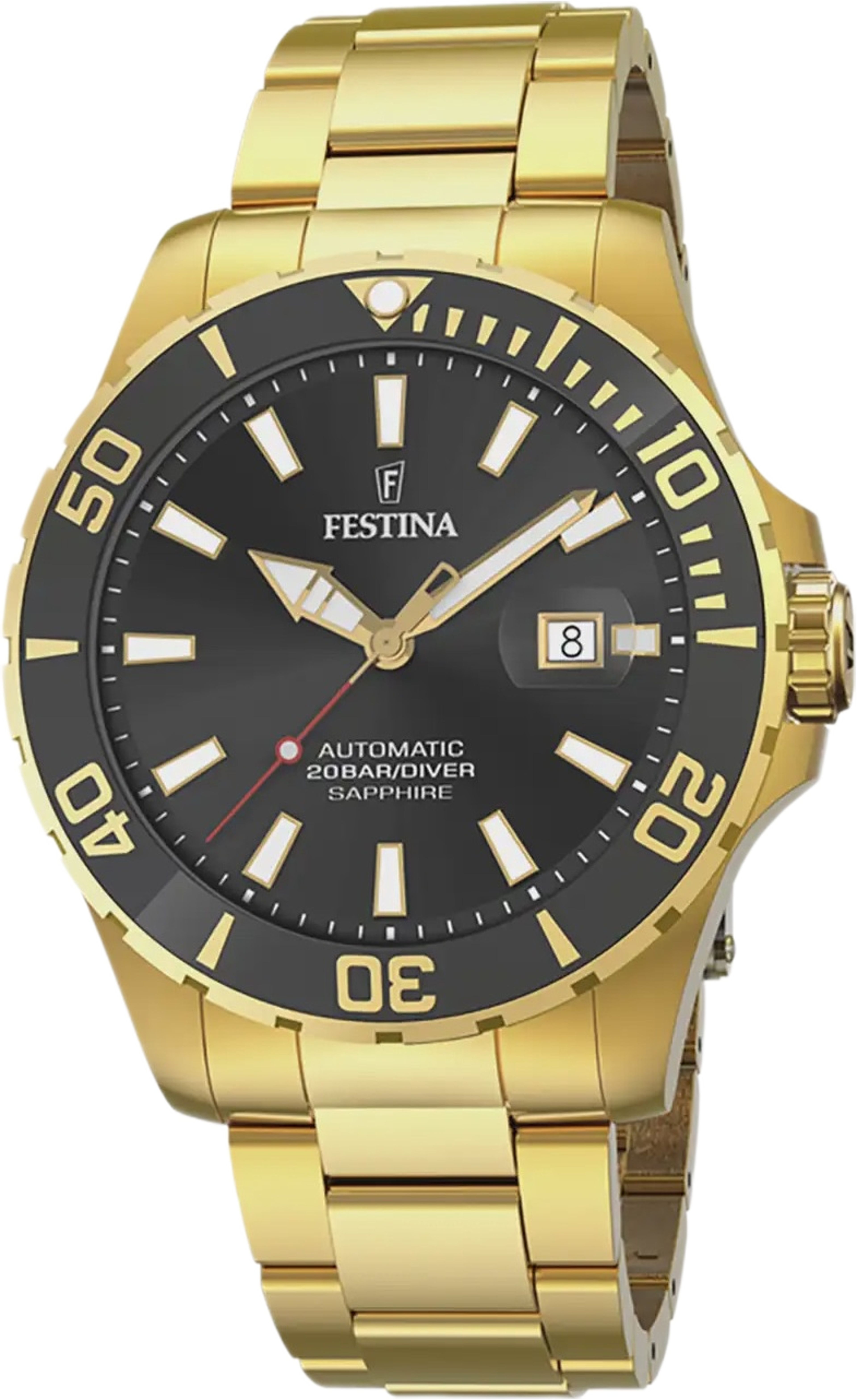 Festina Automatic Diver Automatisk Svart/guld, Metallband - F20533/2, från Festina, i färgen gold. Klicka för att öppna bilden i stort format
