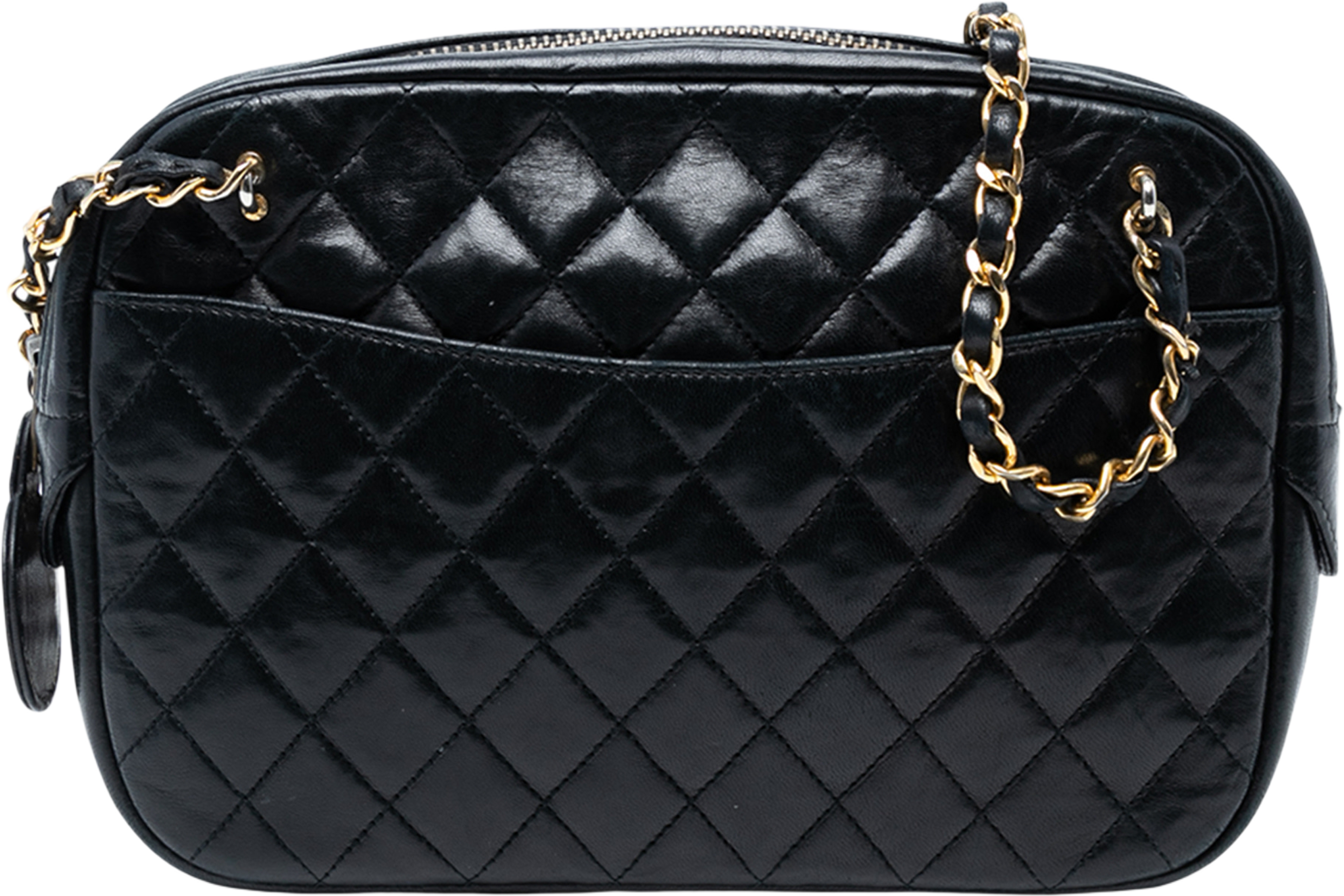 Chanel Cc Quilted Lambskin Chain Camera Bag, från Luxclusif, i färgen black. Klicka för att öppna bilden i stort format