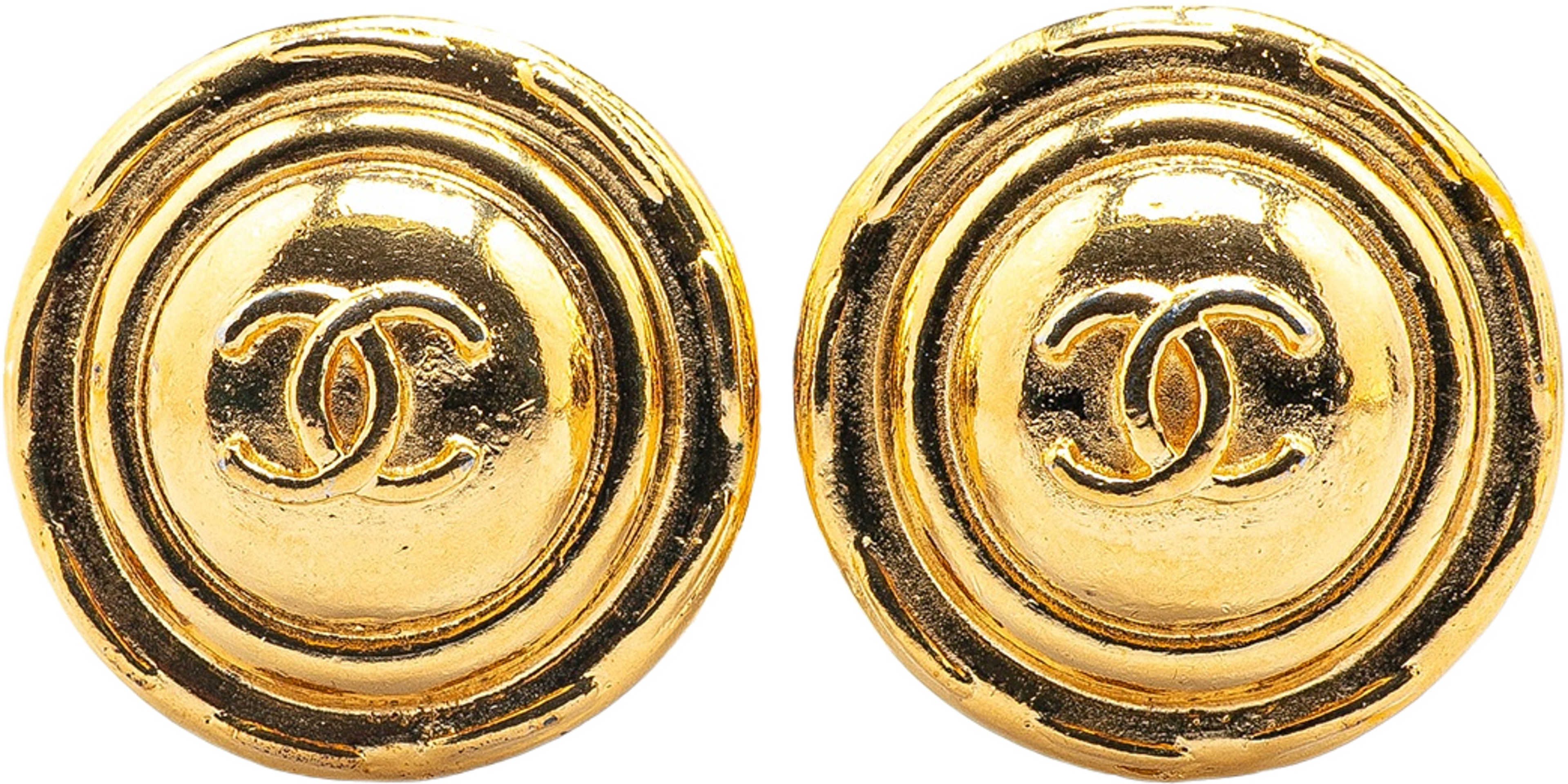 Chanel Gold Plated Cc Round Clip On Earrings