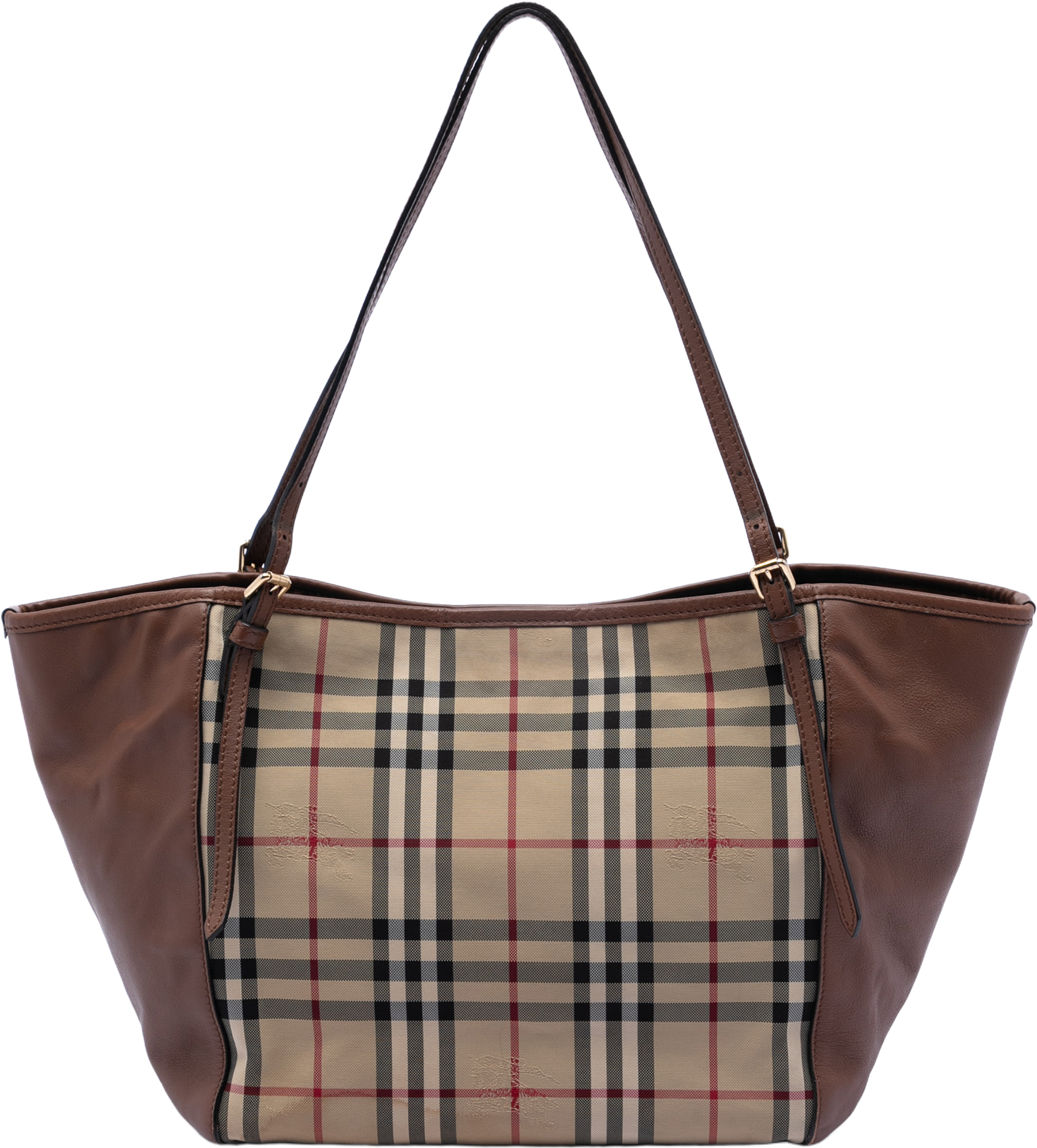Burberry Small Haymarket Check Canvas And Leather Canterbury Tote, från Luxclusif, i färgen beige. Klicka för att öppna bilden i stort format