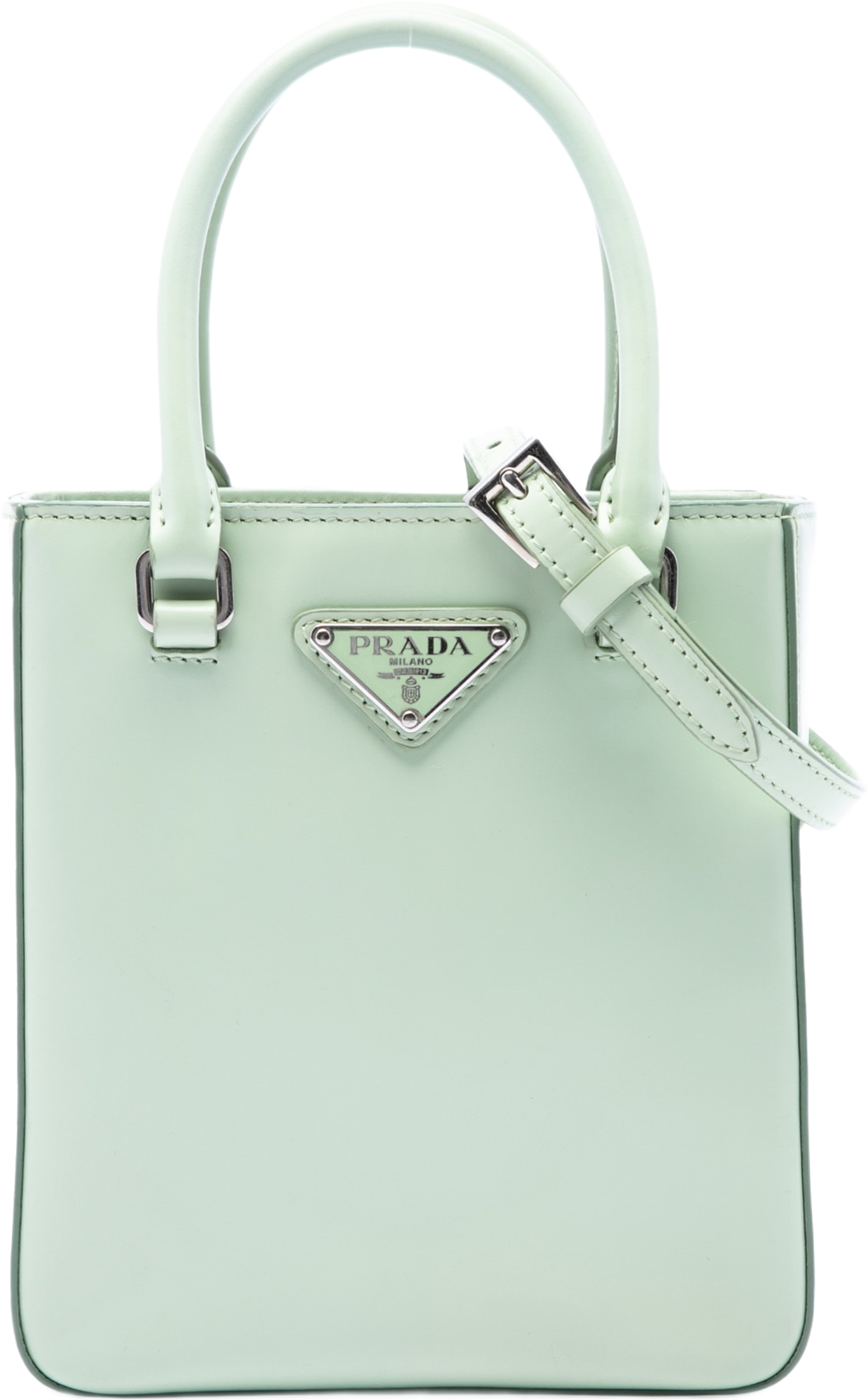 Prada Small Spazzolato Leather Satchel, från Luxclusif, i färgen grön. Klicka för att öppna bilden i stort format