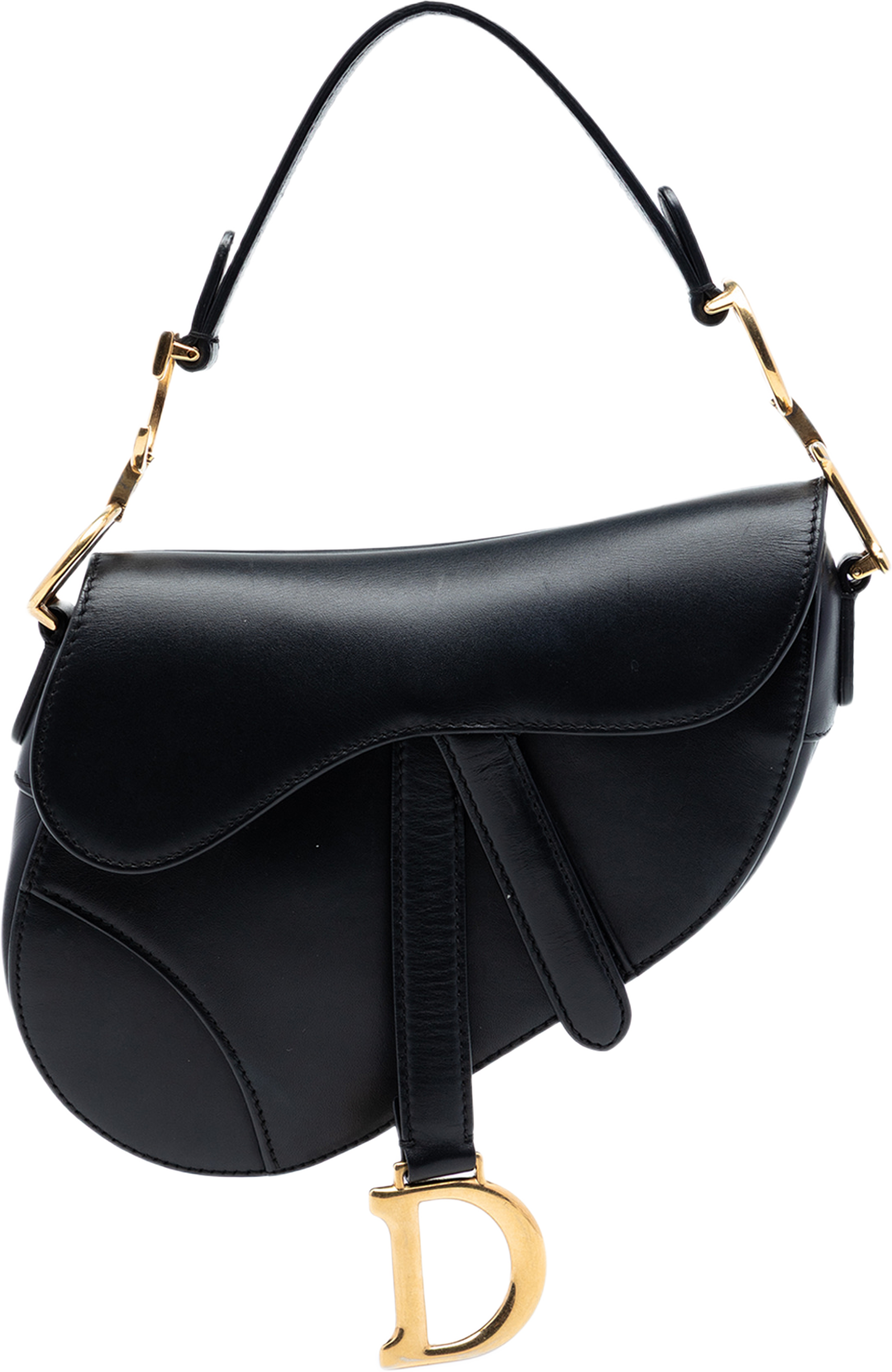 Dior Mini Smooth Calfskin Saddle Bag, från Luxclusif, i färgen black. Klicka för att öppna bilden i stort format