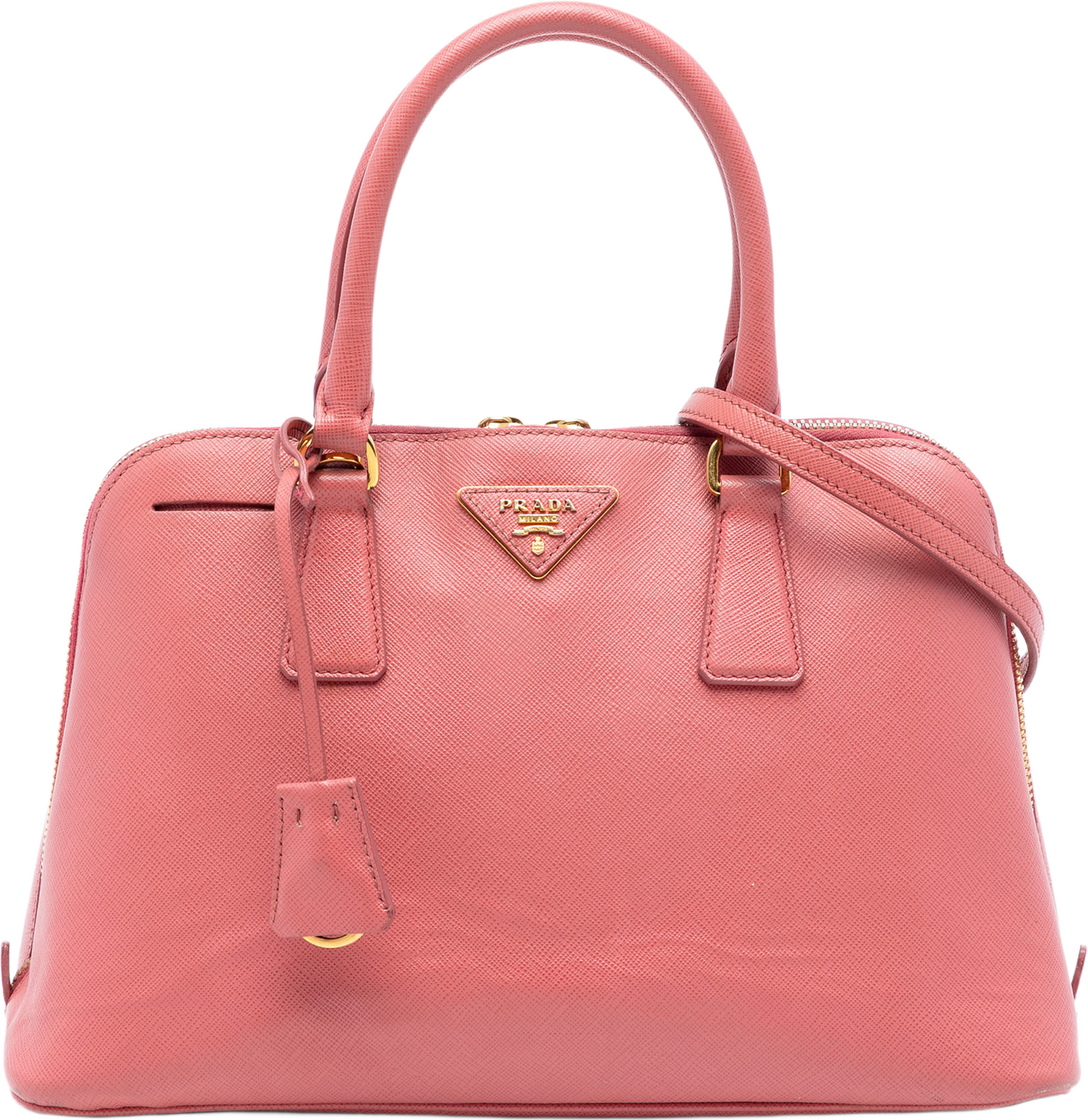 Prada Medium Saffiano Lux Promenade Satchel, från Luxclusif, i färgen pink. Klicka för att öppna bilden i stort format