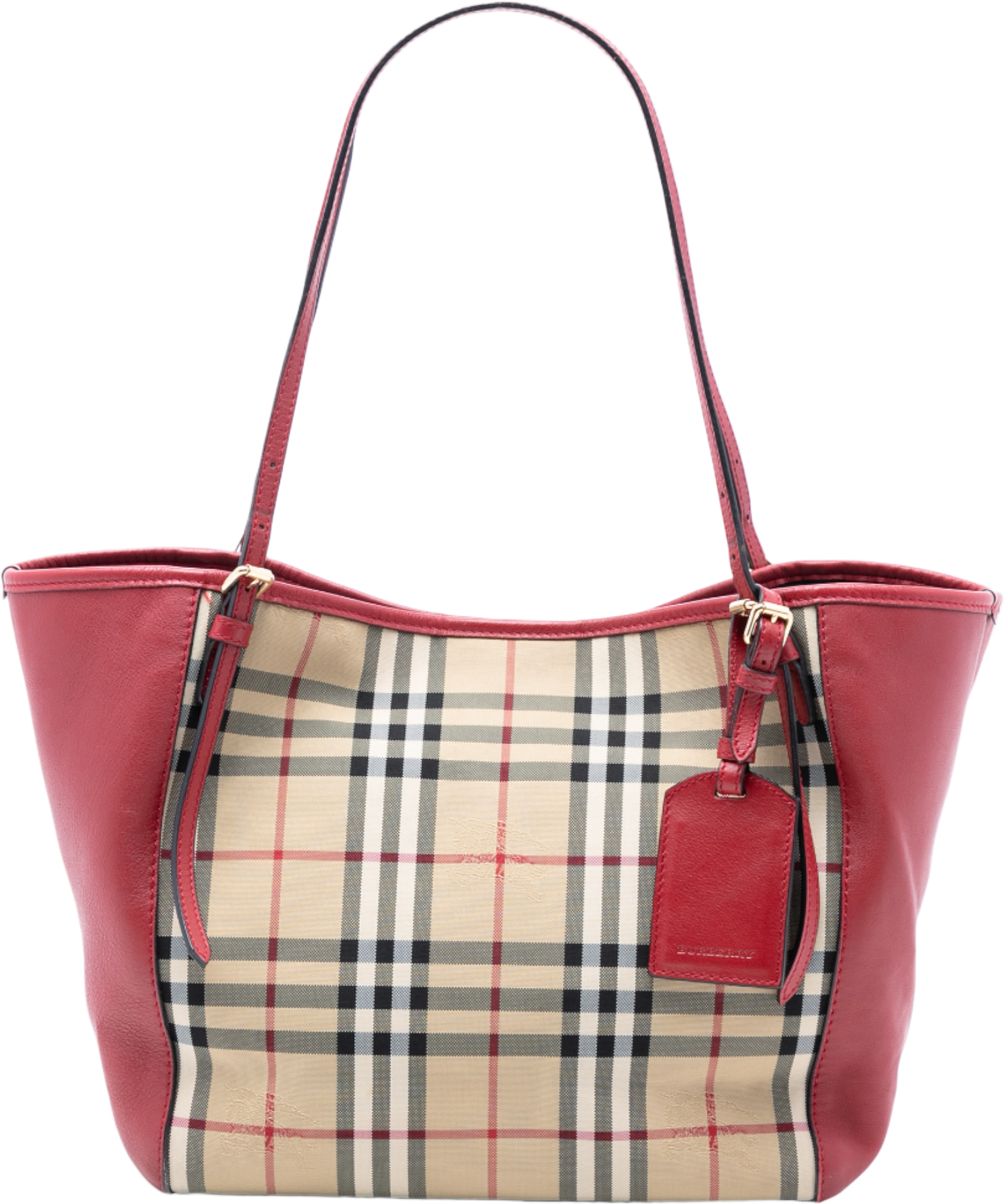 Burberry Small Haymarket Check Canvas And Leather Canterbury Tote, från Luxclusif, i färgen beige. Klicka för att öppna bilden i stort format