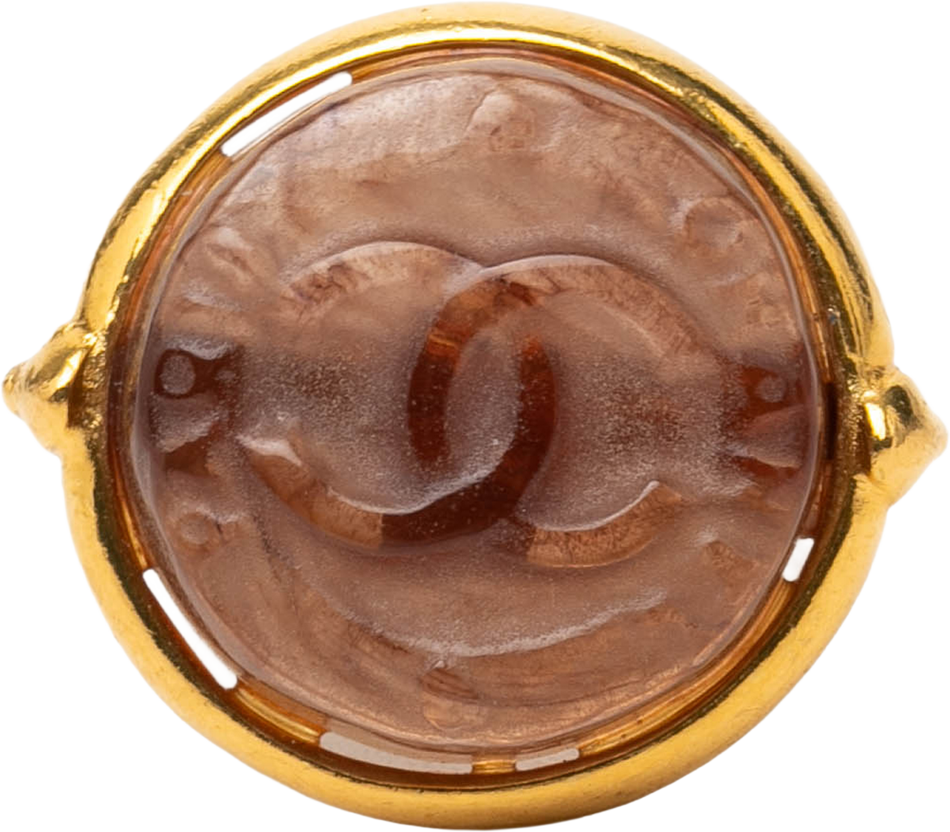 Chanel Cc Gold Plated And Glass Round Ring, från Luxclusif, i färgen brun. Klicka för att öppna bilden i stort format