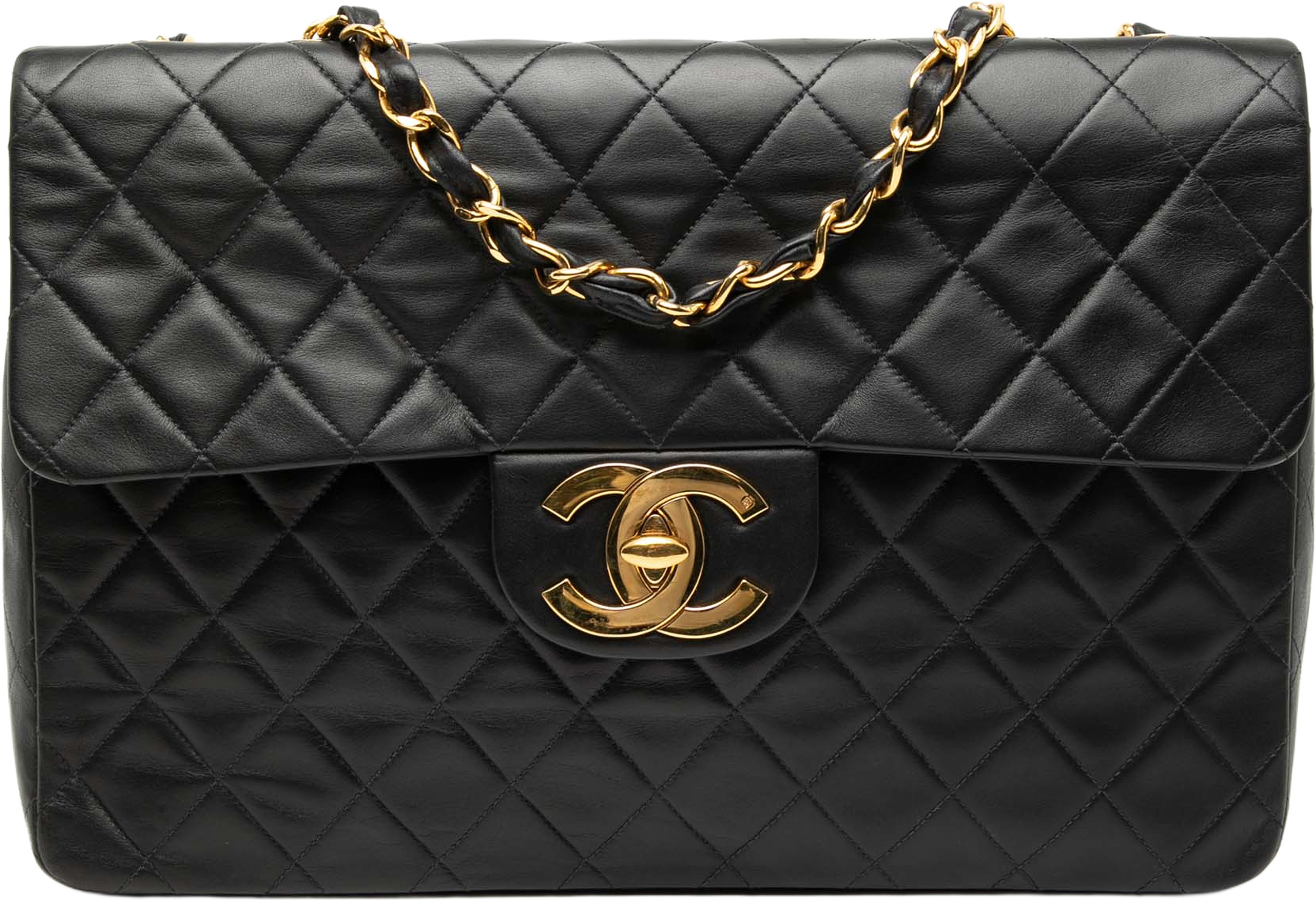 Chanel Maxi Xl Classic Lambskin Single Flap, från Luxclusif, i färgen black. Klicka för att öppna bilden i stort format