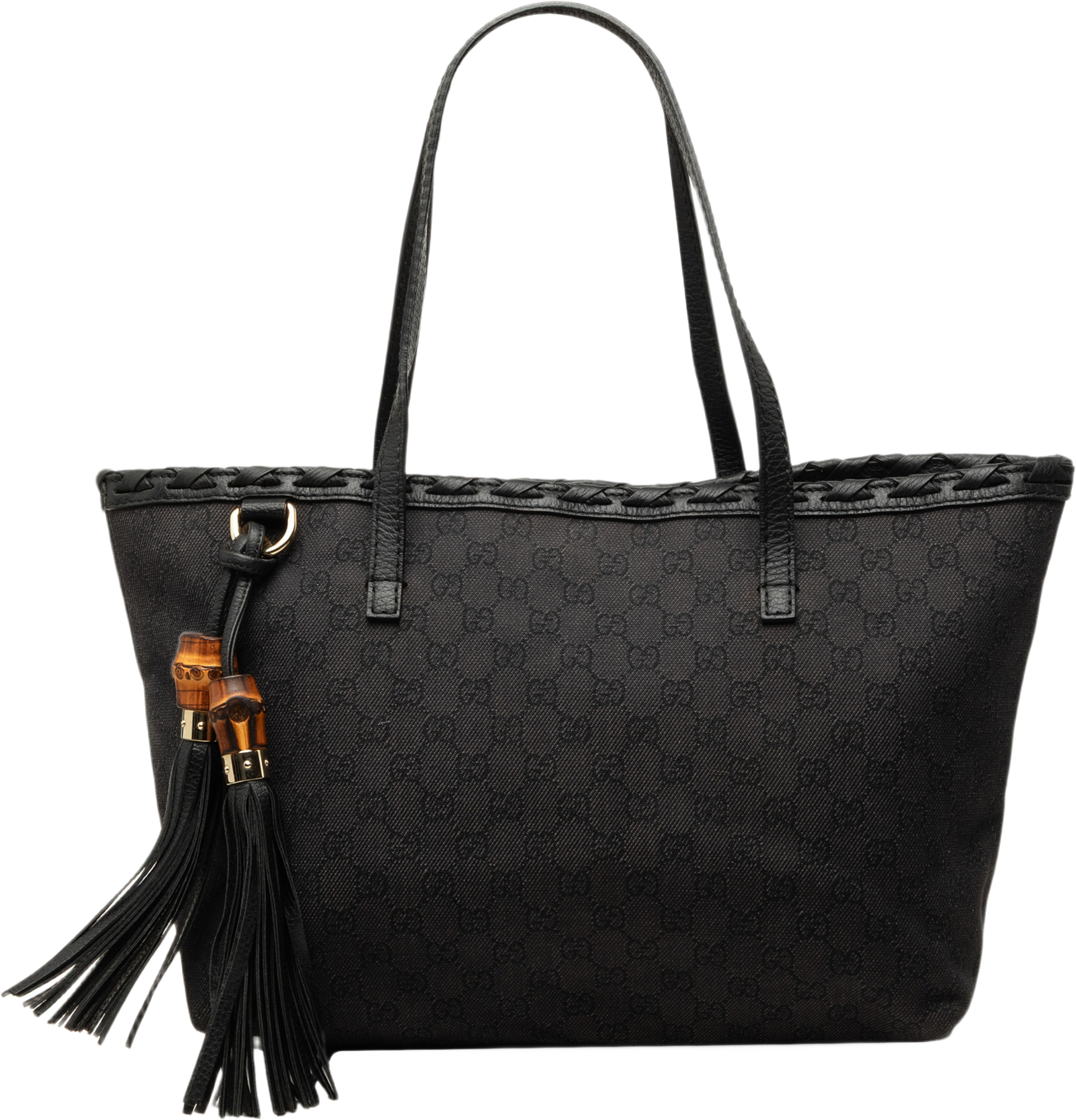 Gucci Gg Denim Bamboo Tassel Tote, från Luxclusif, i färgen svart. Klicka för att öppna bilden i stort format