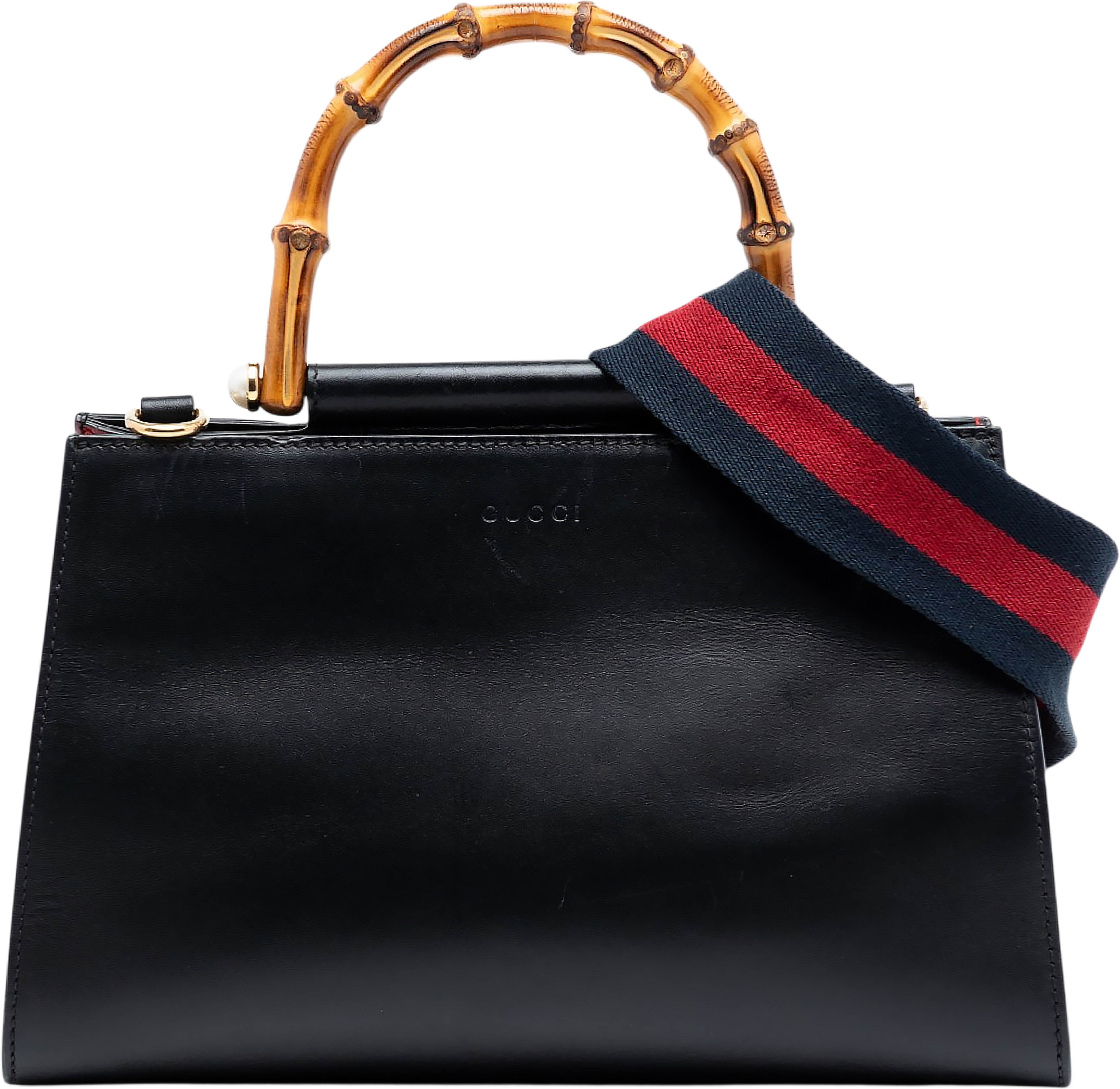 Gucci Small Leather Bamboo Nymphaea Web Satchel, från Luxclusif, i färgen black. Klicka för att öppna bilden i stort format