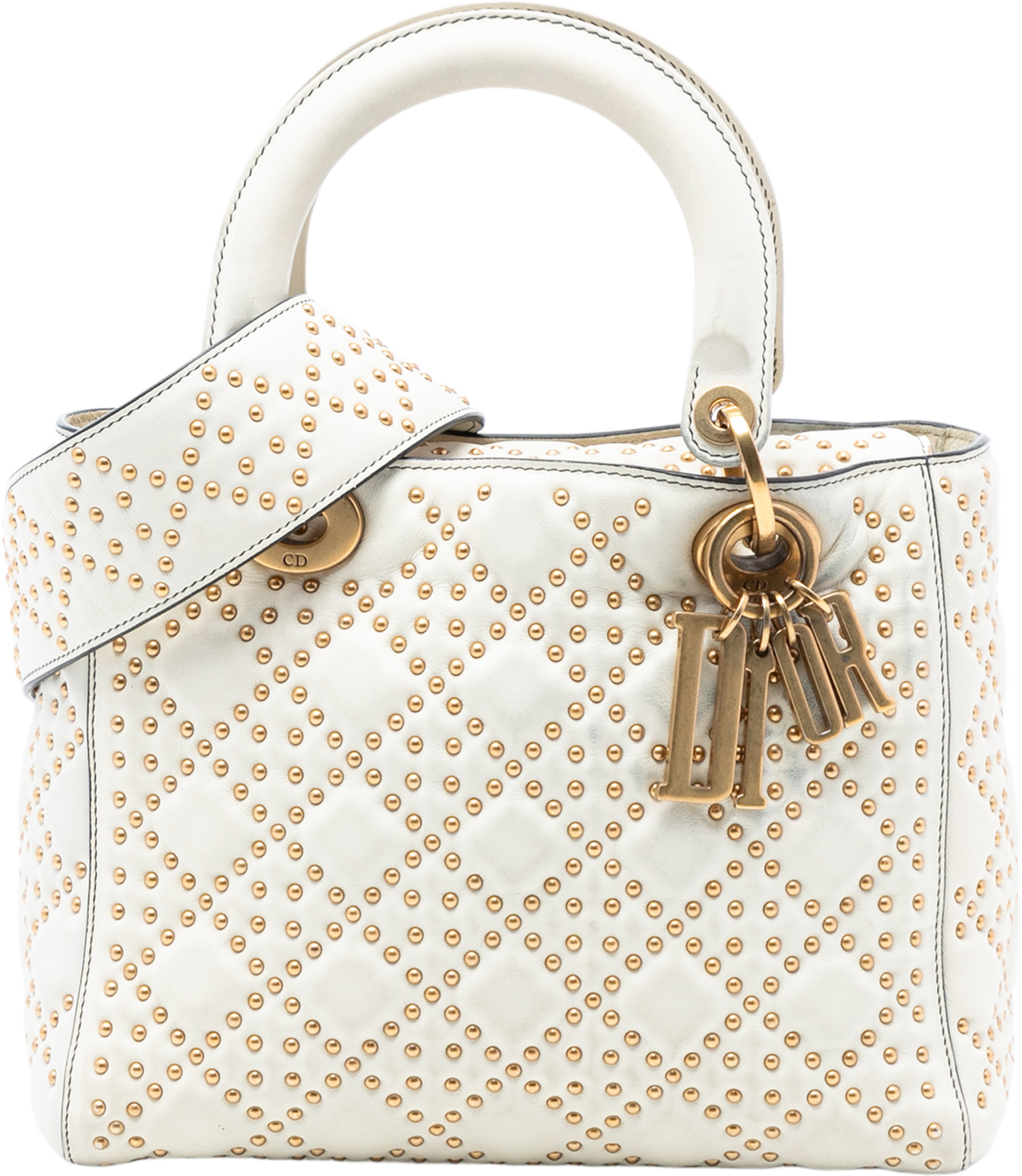 Dior Medium Lambskin Cannage Studded Supple Lady Dior, från Luxclusif, i färgen off white. Klicka för att öppna bilden i stort format