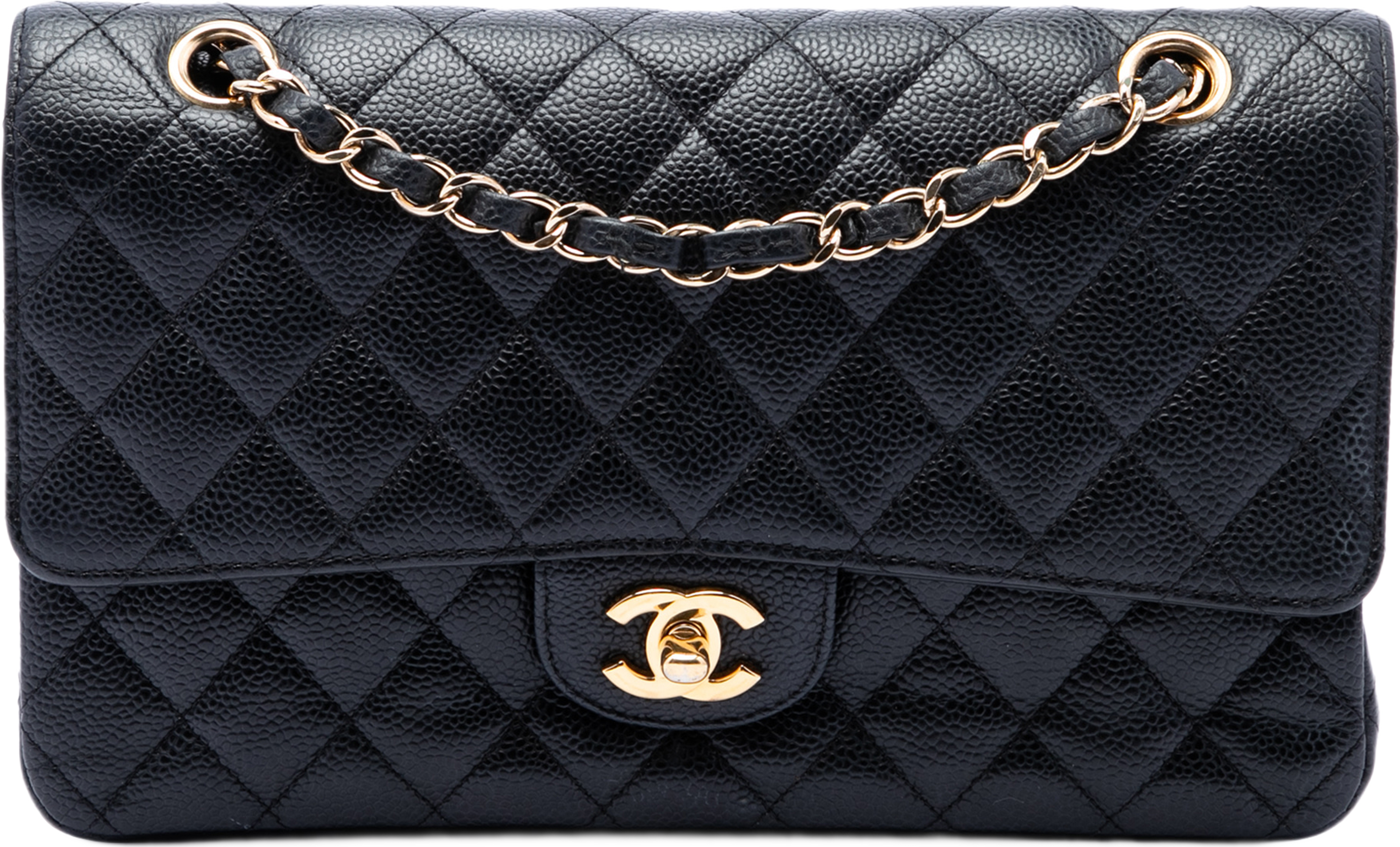Chanel Medium Classic Caviar Double Flap, från Luxclusif, i färgen svart. Klicka för att öppna bilden i stort format