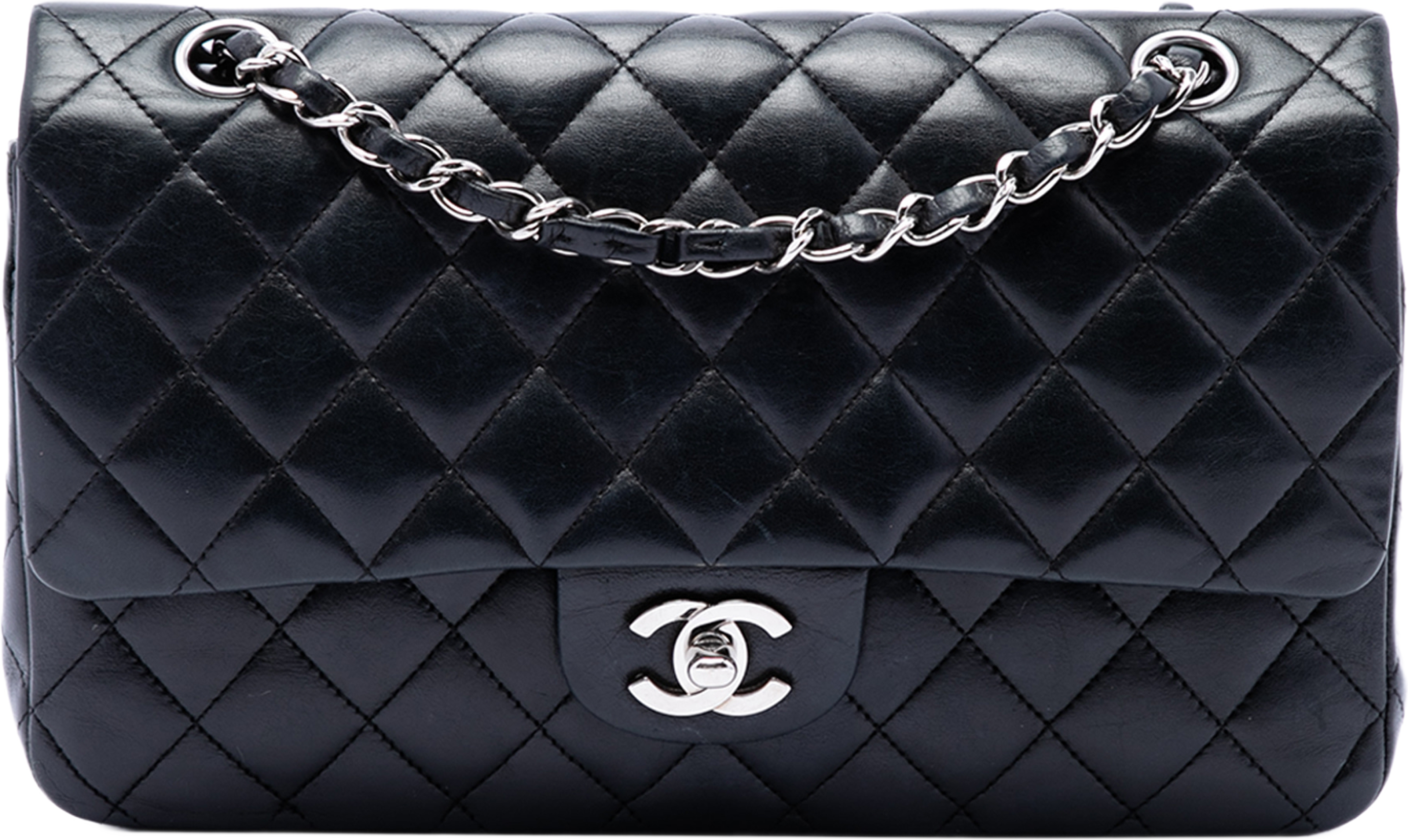 Chanel Medium Classic Lambskin Double Flap, från Luxclusif, i färgen svart. Klicka för att öppna bilden i stort format
