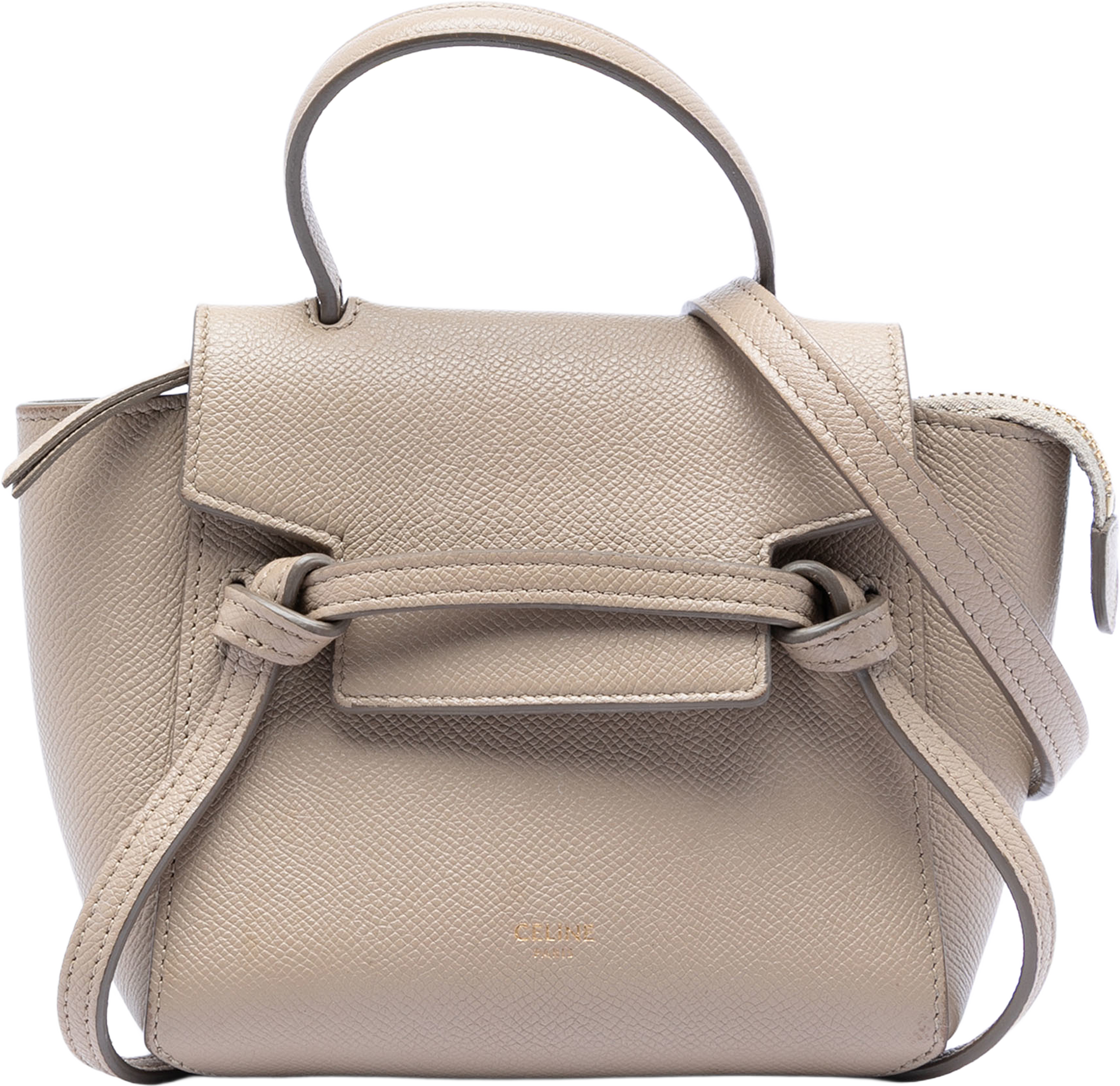 Celine Pico Grained Calfskin Belt Bag, från Luxclusif, i färgen taupe. Klicka för att öppna bilden i stort format