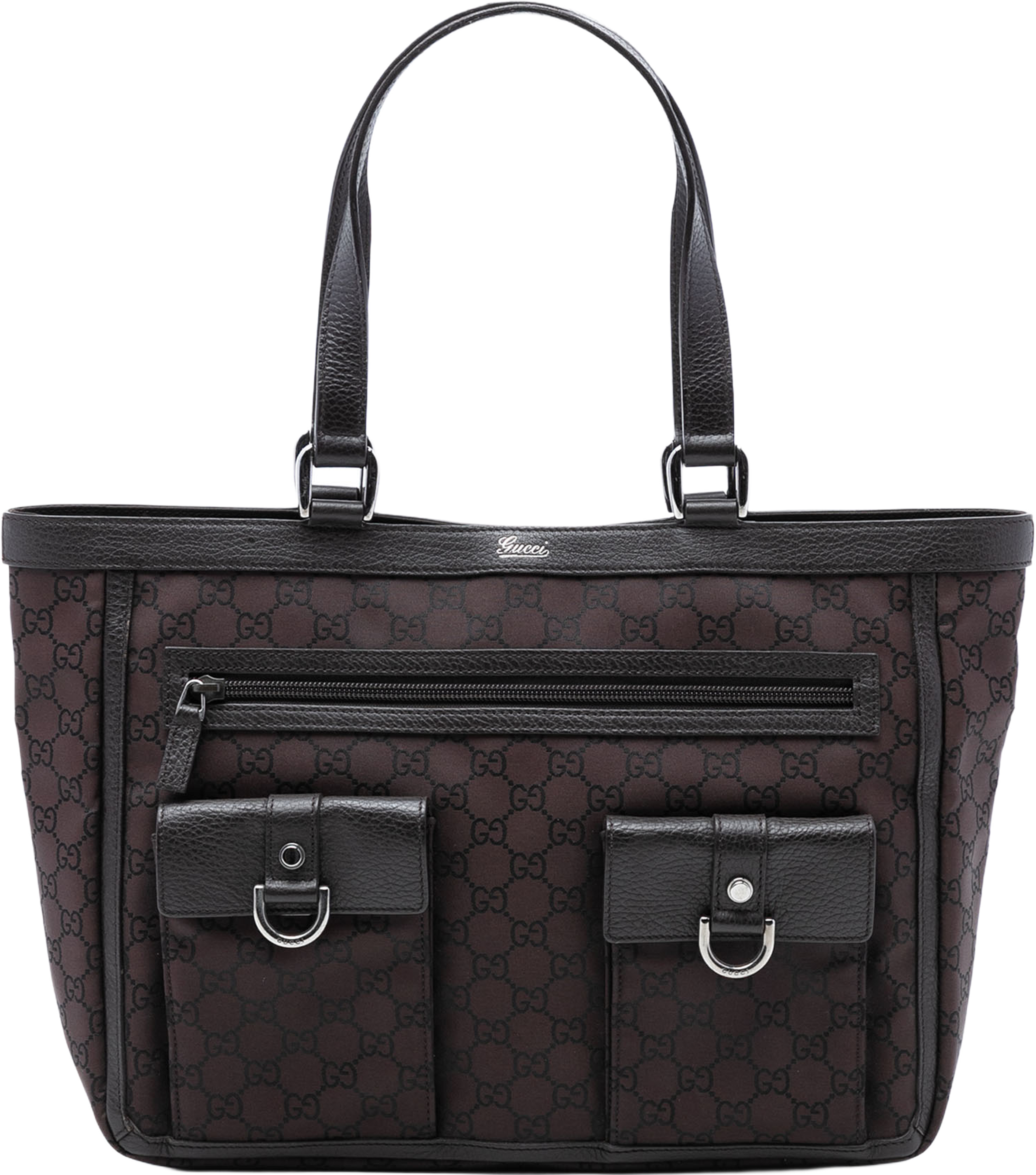 Gucci Gg Nylon Abbey D Ring Pocket Tote, från Luxclusif, i färgen dark brown. Klicka för att öppna bilden i stort format