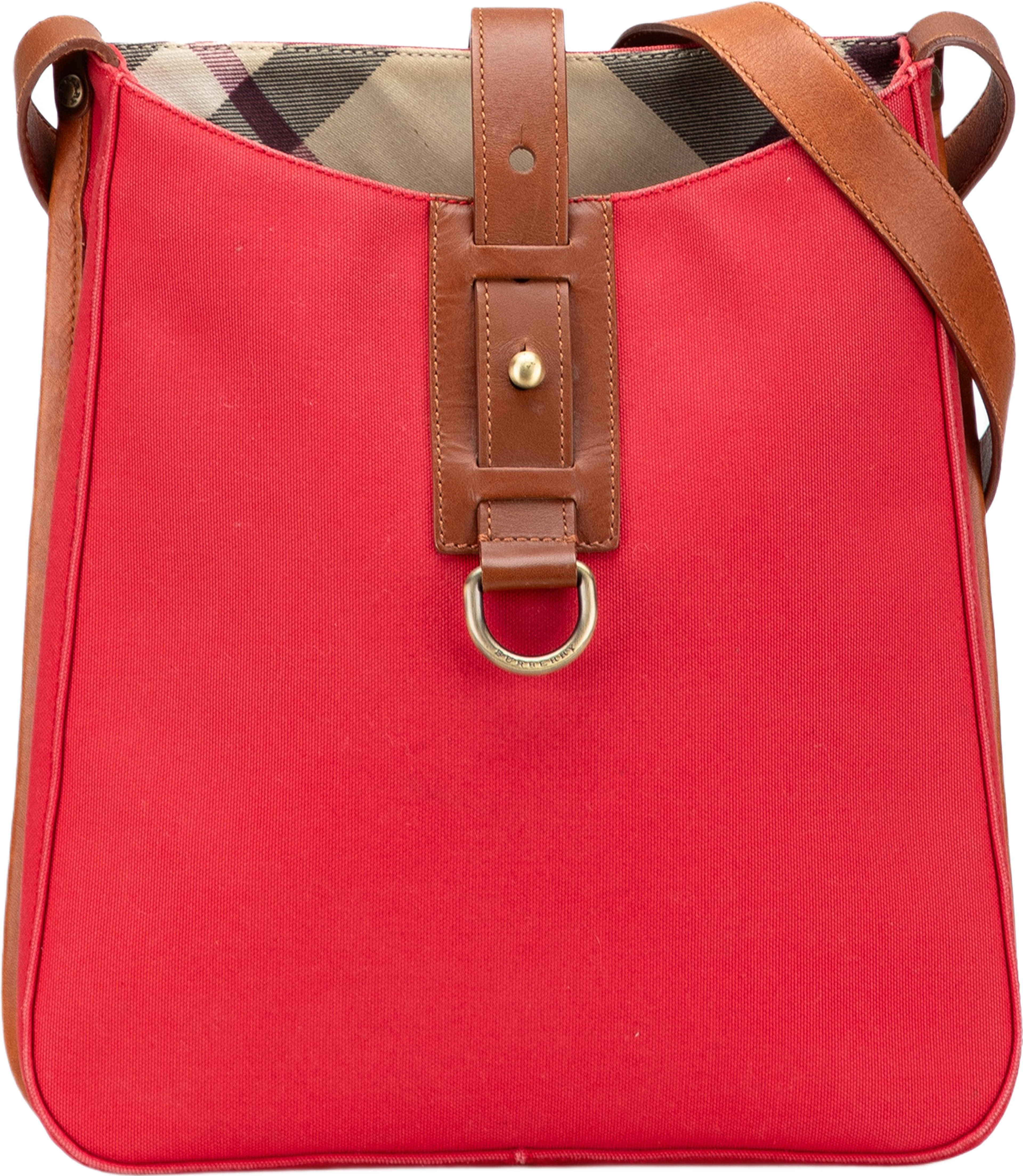 Burberry Supernova Check Trimmed Canvas Crossbody, från Luxclusif, i färgen red. Klicka för att öppna bilden i stort format