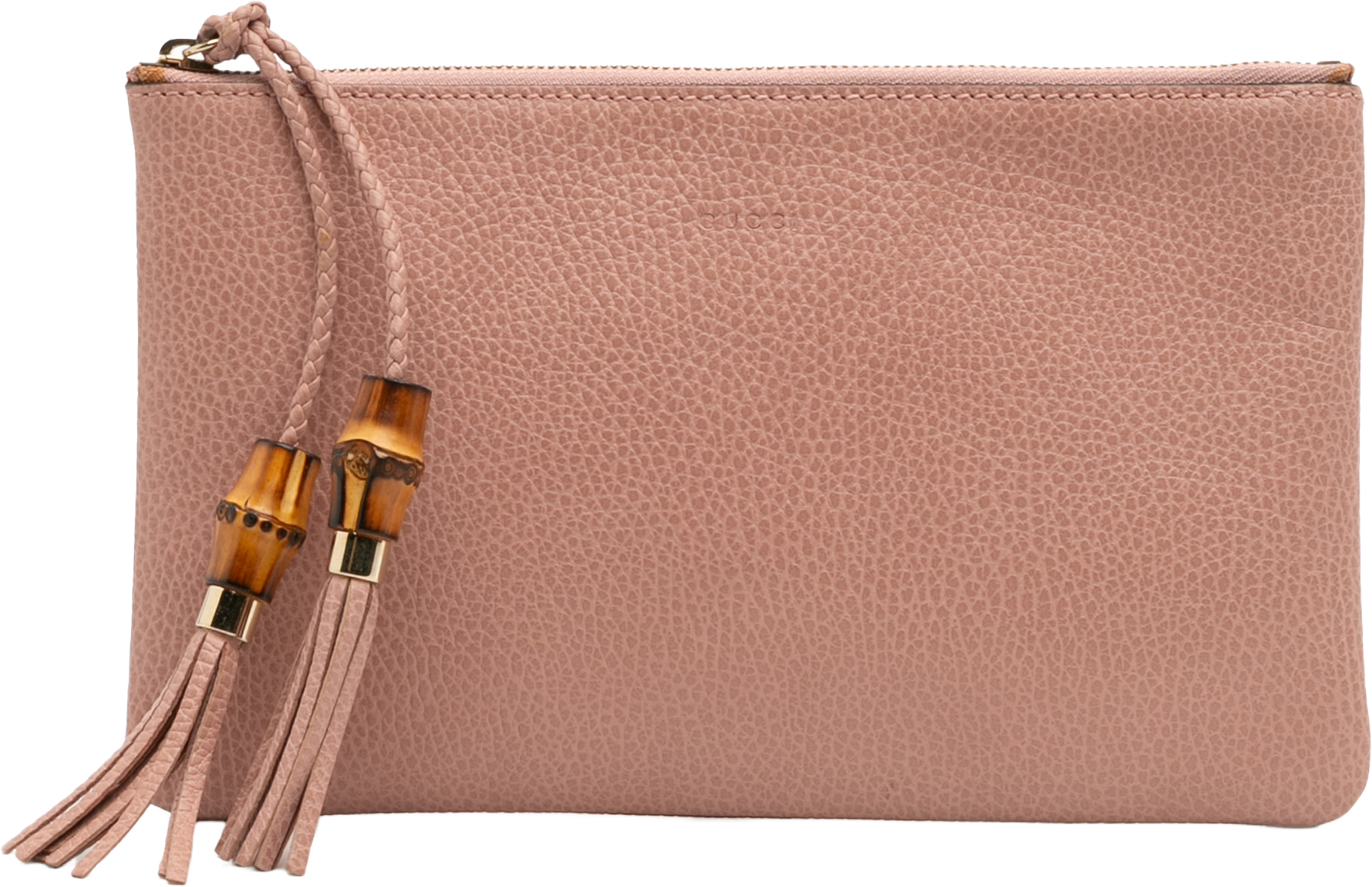 Gucci Calfskin Bamboo Clutch, från Luxclusif, i färgen light pink. Klicka för att öppna bilden i stort format