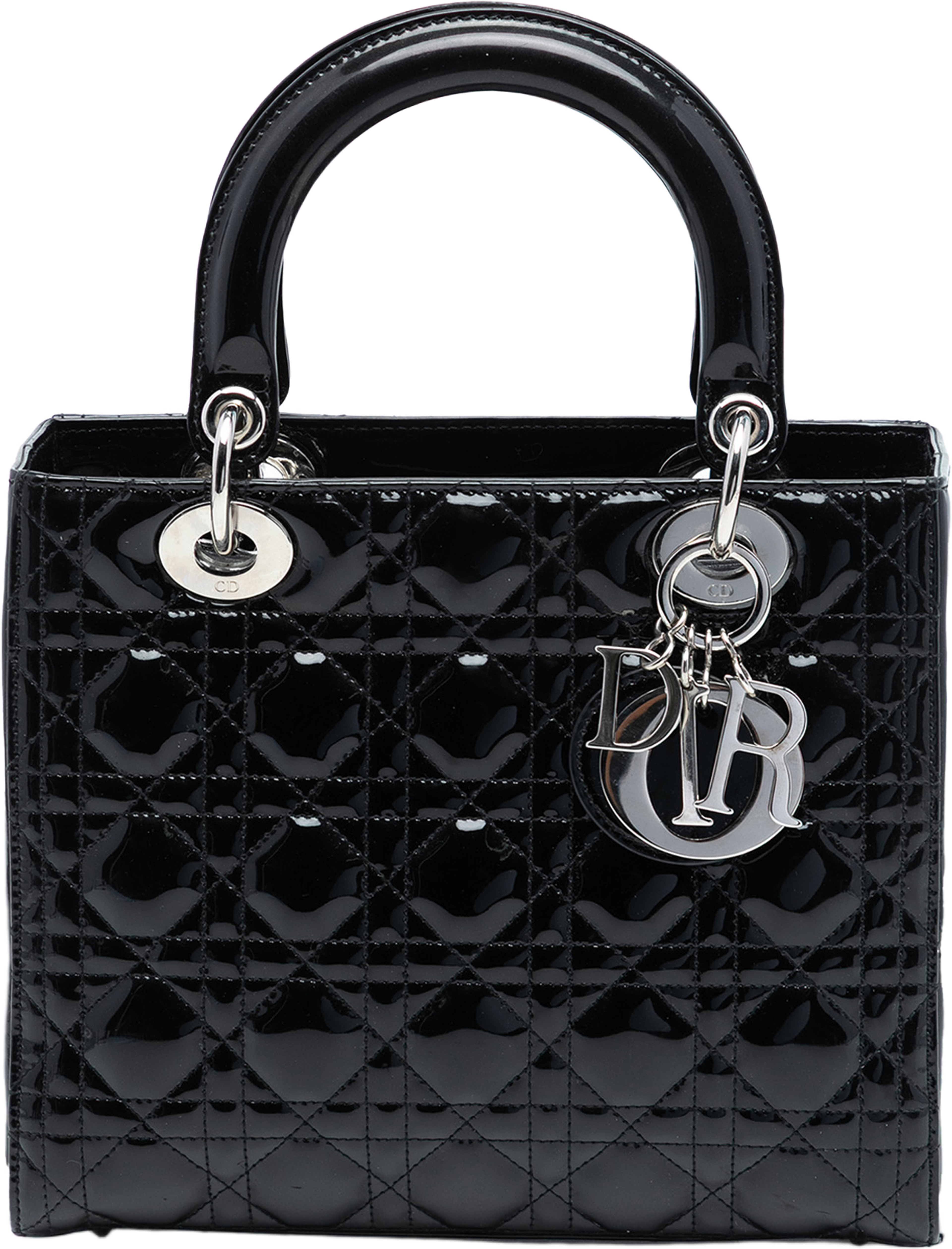 Dior Medium Patent Cannage Lady Dior, från Luxclusif, i färgen black. Klicka för att öppna bilden i stort format