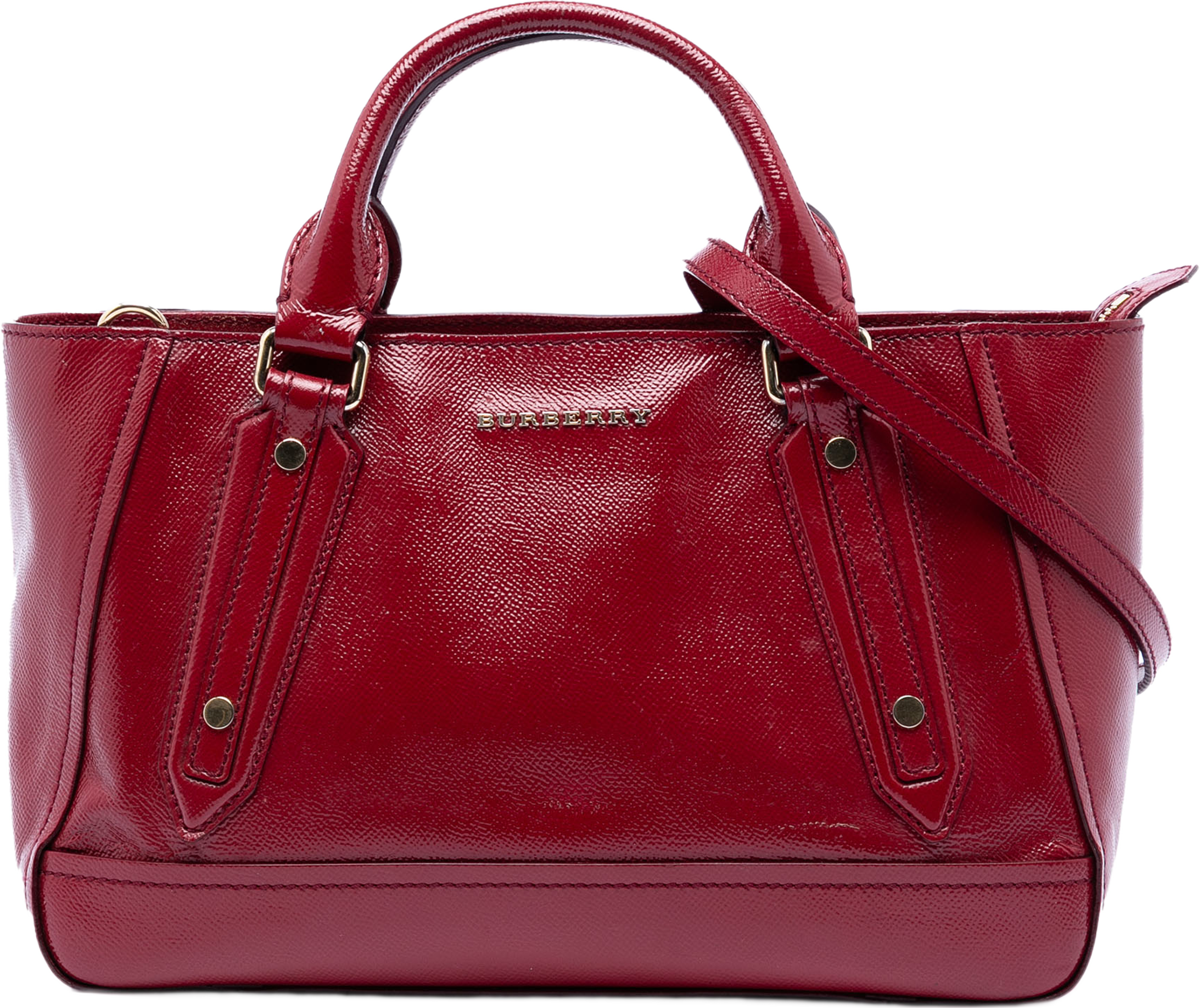Burberry Patent Somerford Convertible Tote, från Luxclusif, i färgen röd. Klicka för att öppna bilden i stort format