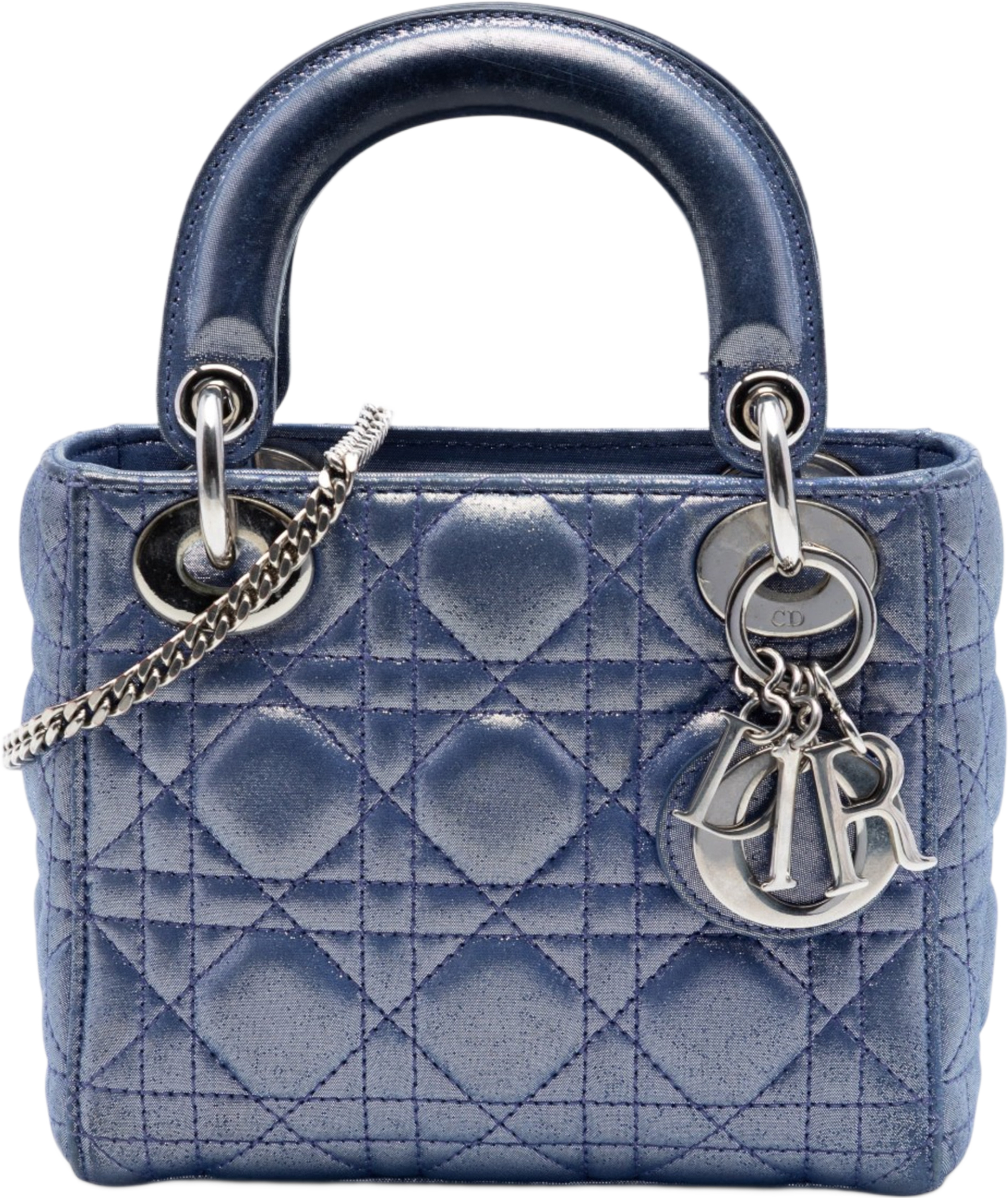 Dior Mini Iridescent Lambskin Cannage Lady Dior, från Luxclusif, i färgen dark blue. Klicka för att öppna bilden i stort format