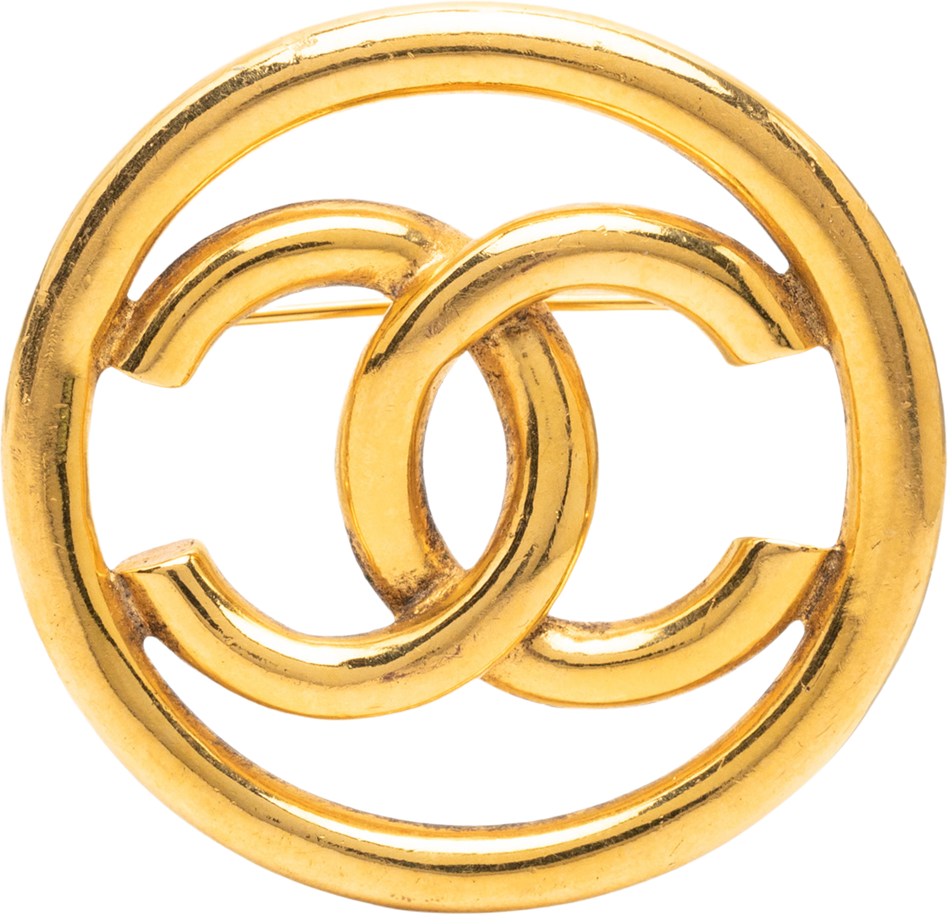 Chanel Cc Gold Plated Round Brooch, från Luxclusif, i färgen guld. Klicka för att öppna bilden i stort format