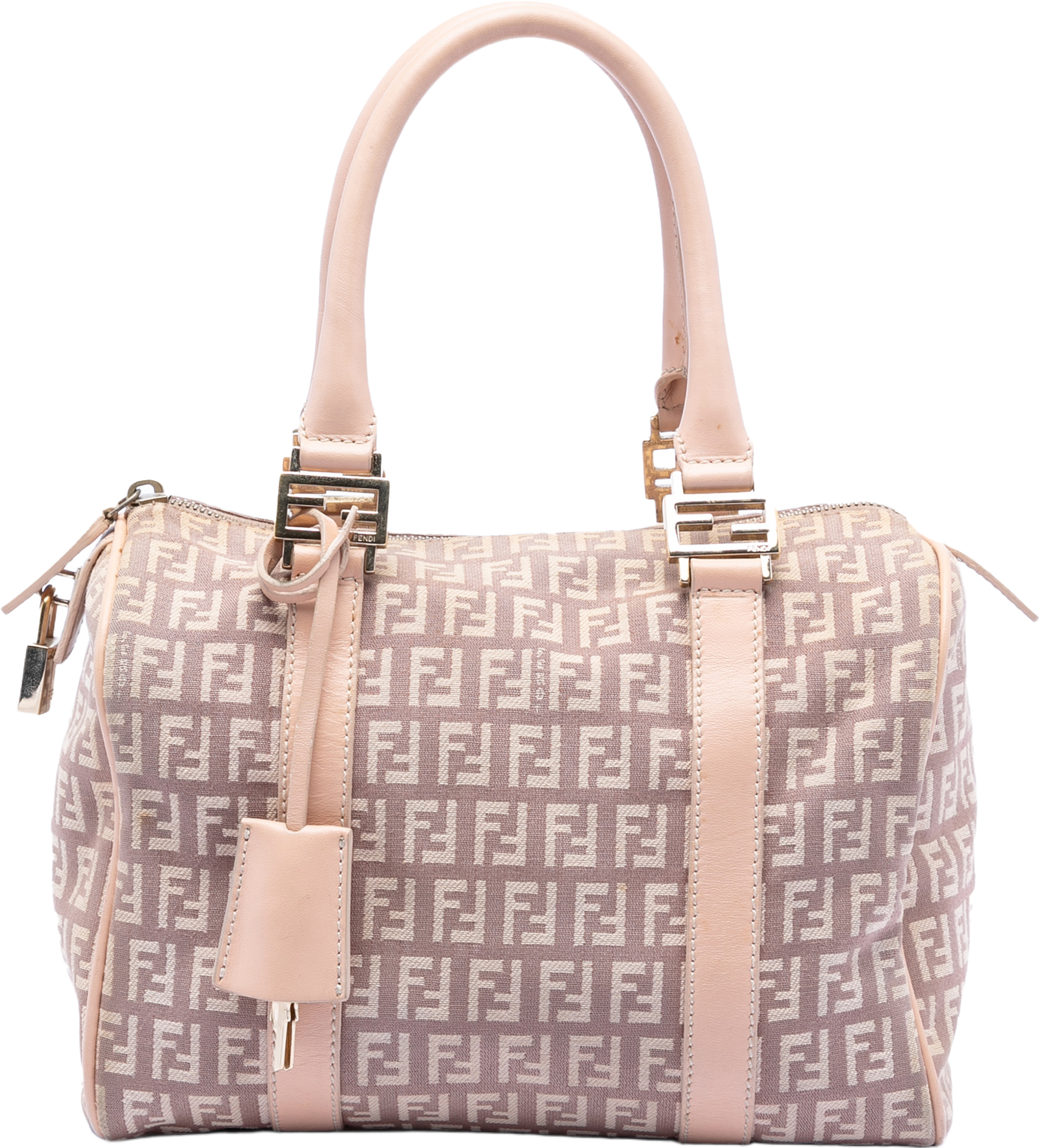 Fendi Small Zucchino Canvas Forever Bauletto Boston Bag, från Luxclusif, i färgen pink. Klicka för att öppna bilden i stort format