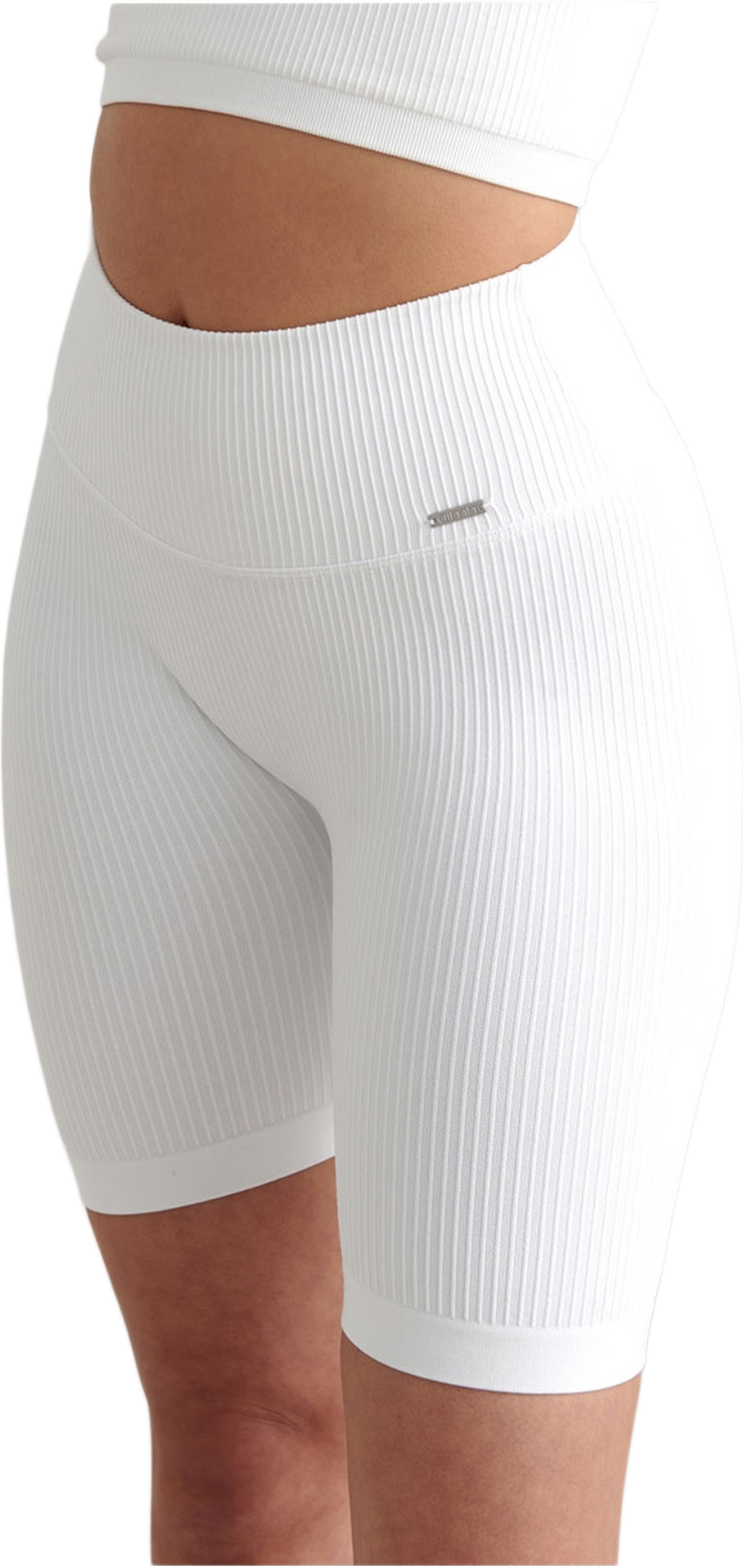 White Ribbed Seamless Biker Shorts