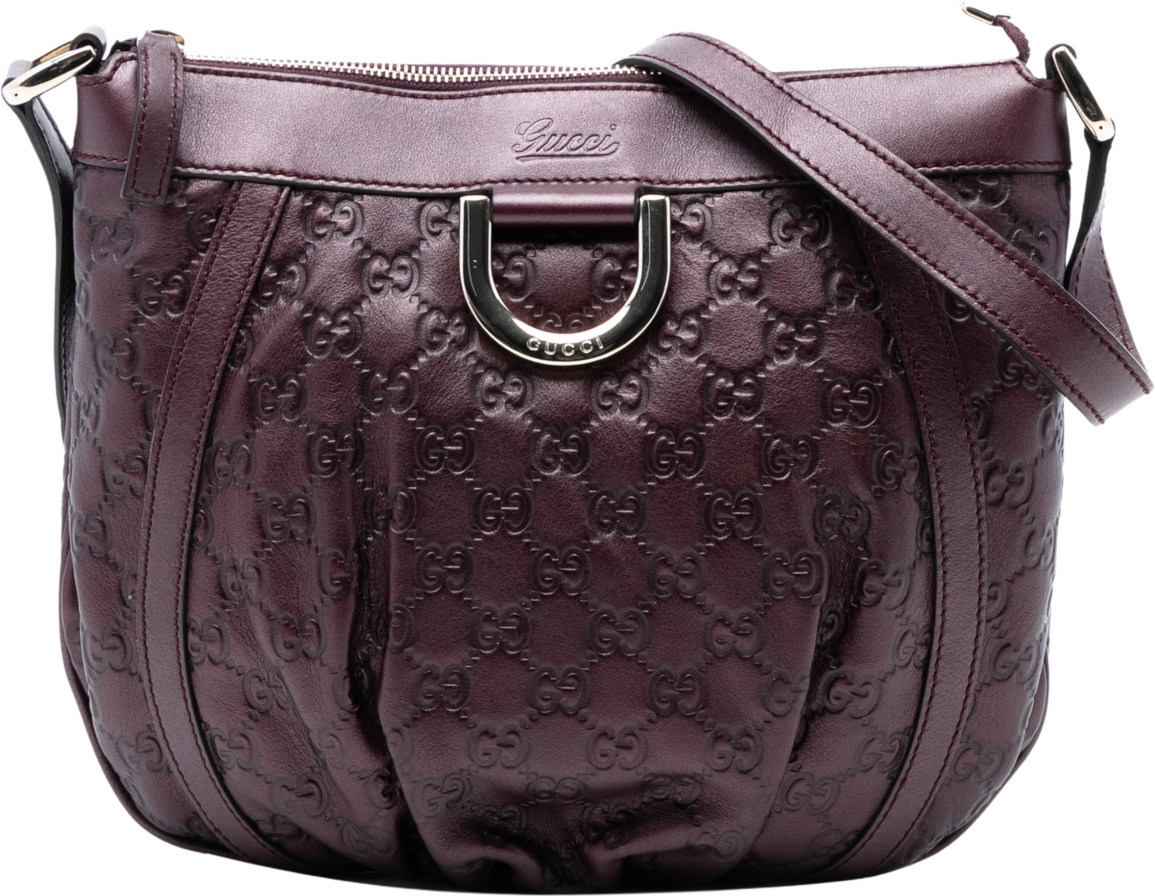 Gucci Metallic Guccissima Abbey D Ring Crossbody, från Luxclusif, i färgen purple. Klicka för att öppna bilden i stort format