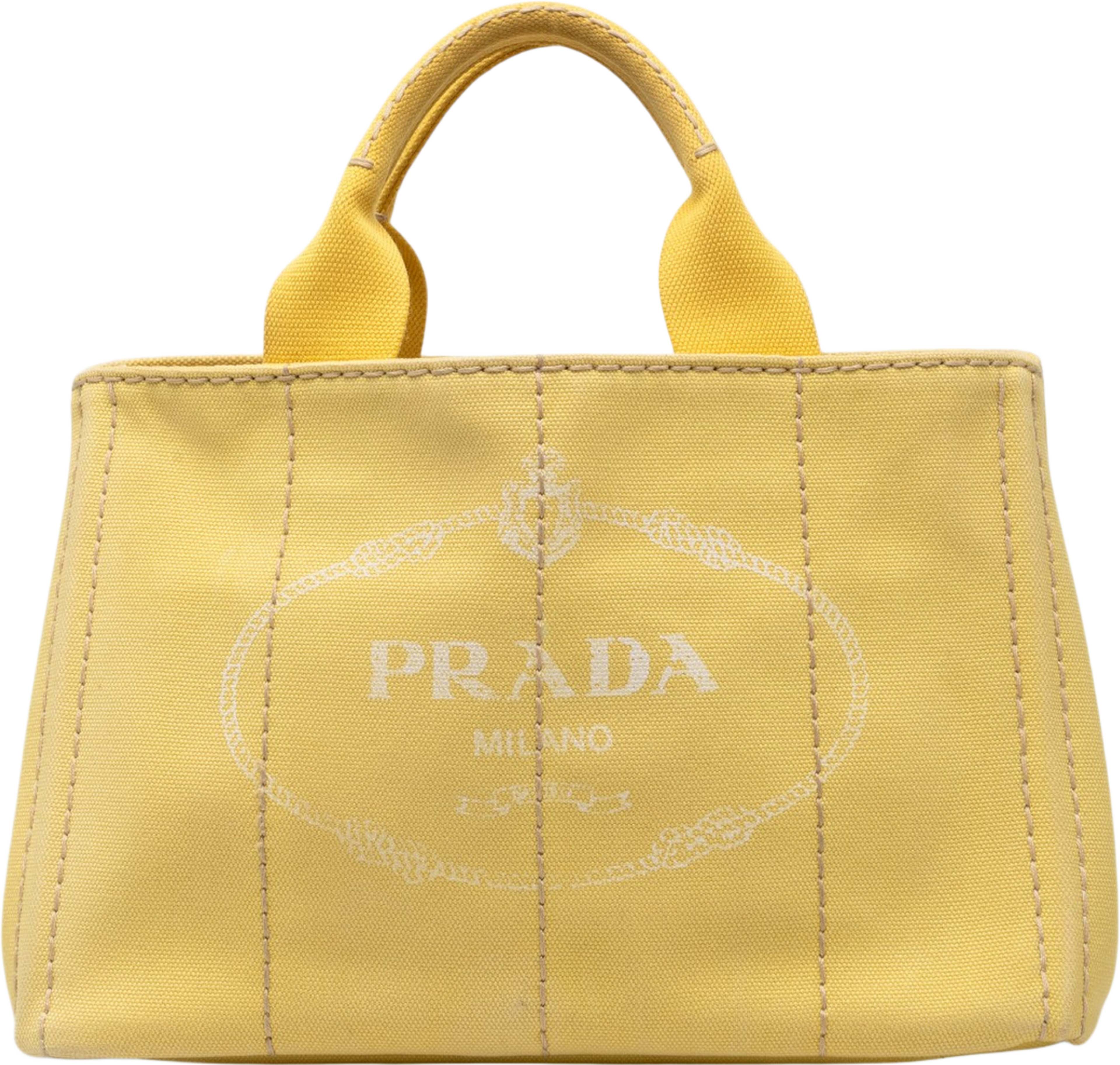 Prada Small Canvas Canapa Logo Satchel, från Luxclusif, i färgen yellow. Klicka för att öppna bilden i stort format