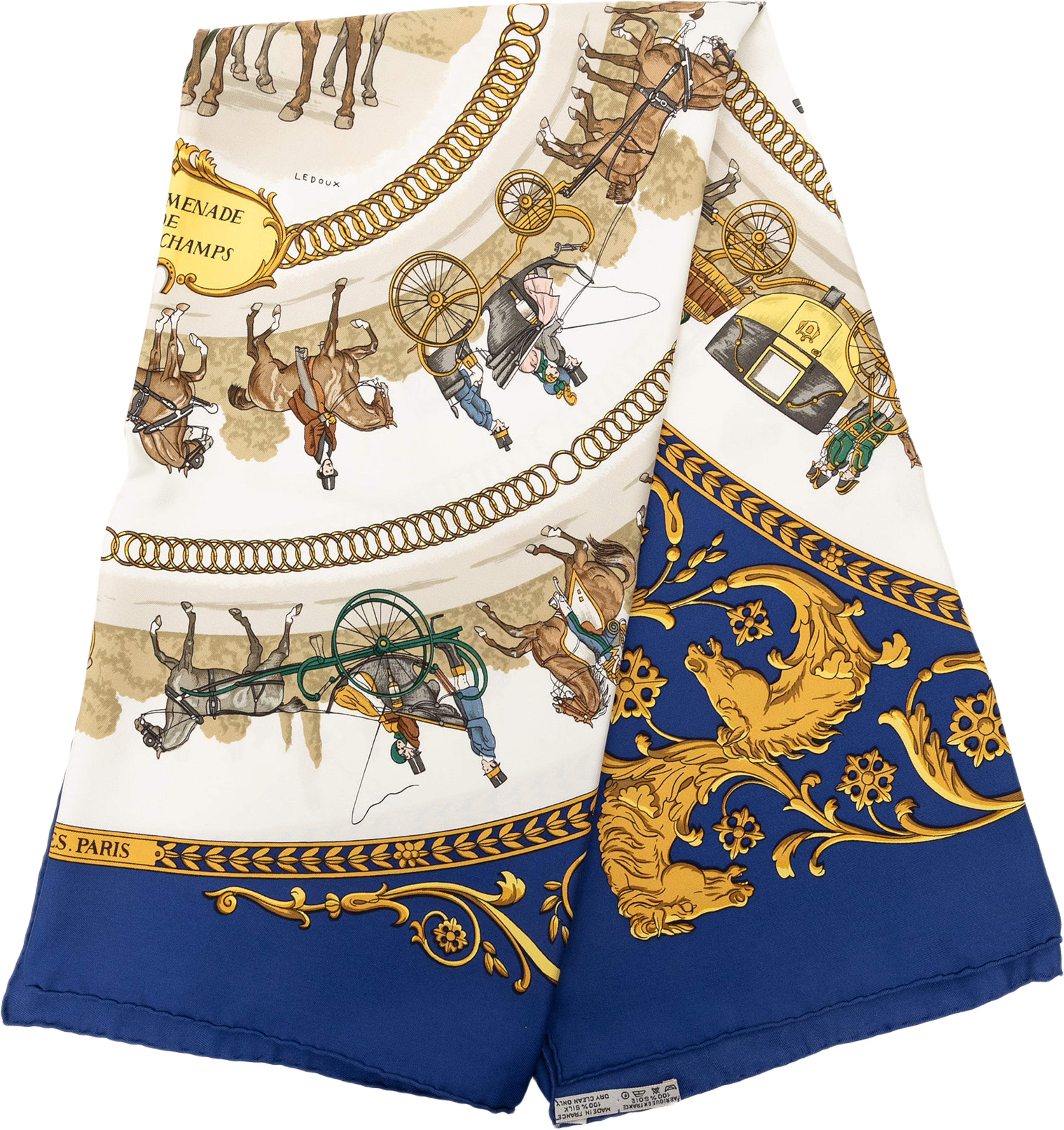Hermès La Promenade De Longchamps Silk Scarf 90, från Luxclusif, i färgen white. Klicka för att öppna bilden i stort format