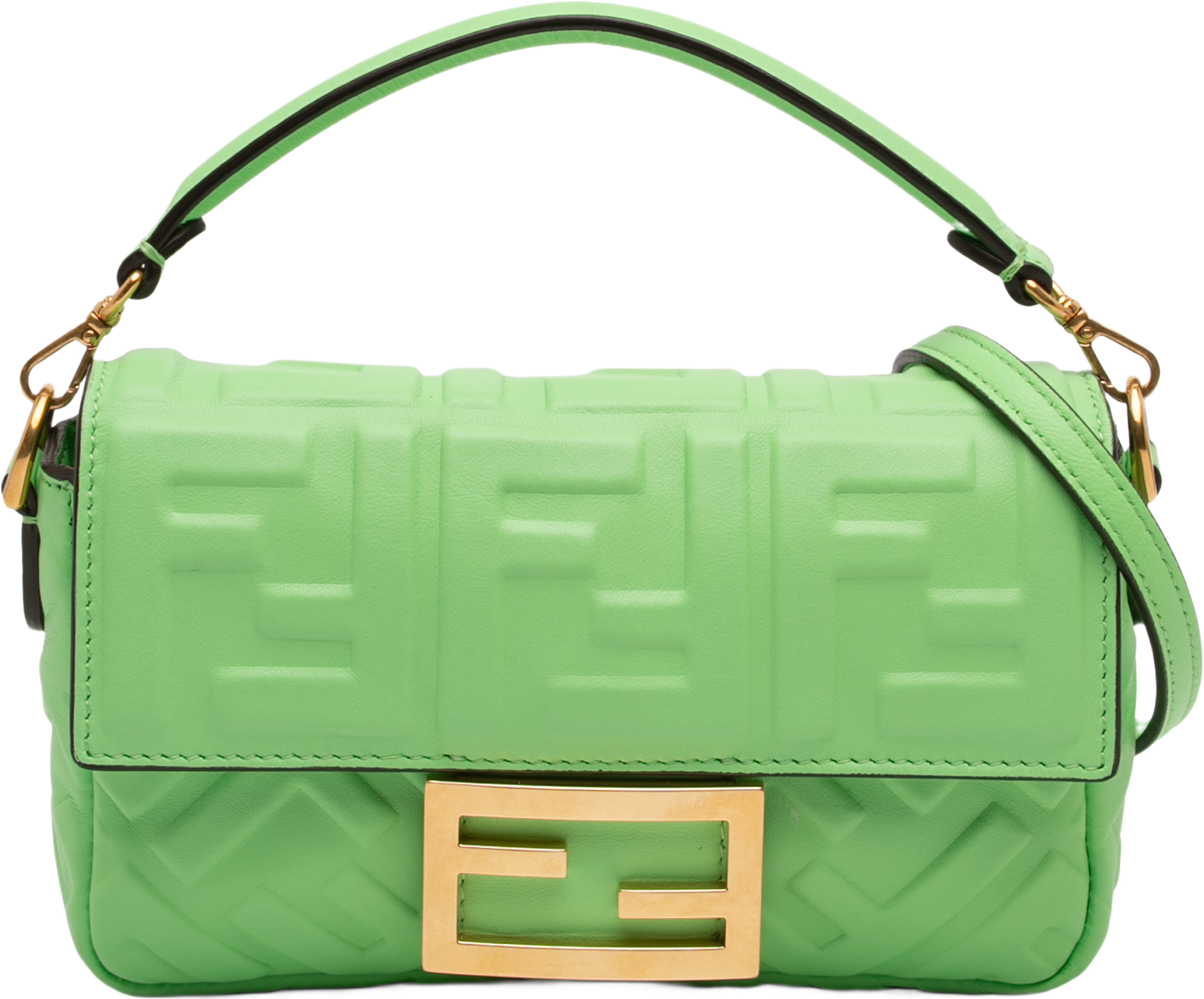 Fendi Mini Zucca Embossed Leather Baguette Satchel, från Luxclusif, i färgen grön. Klicka för att öppna bilden i stort format