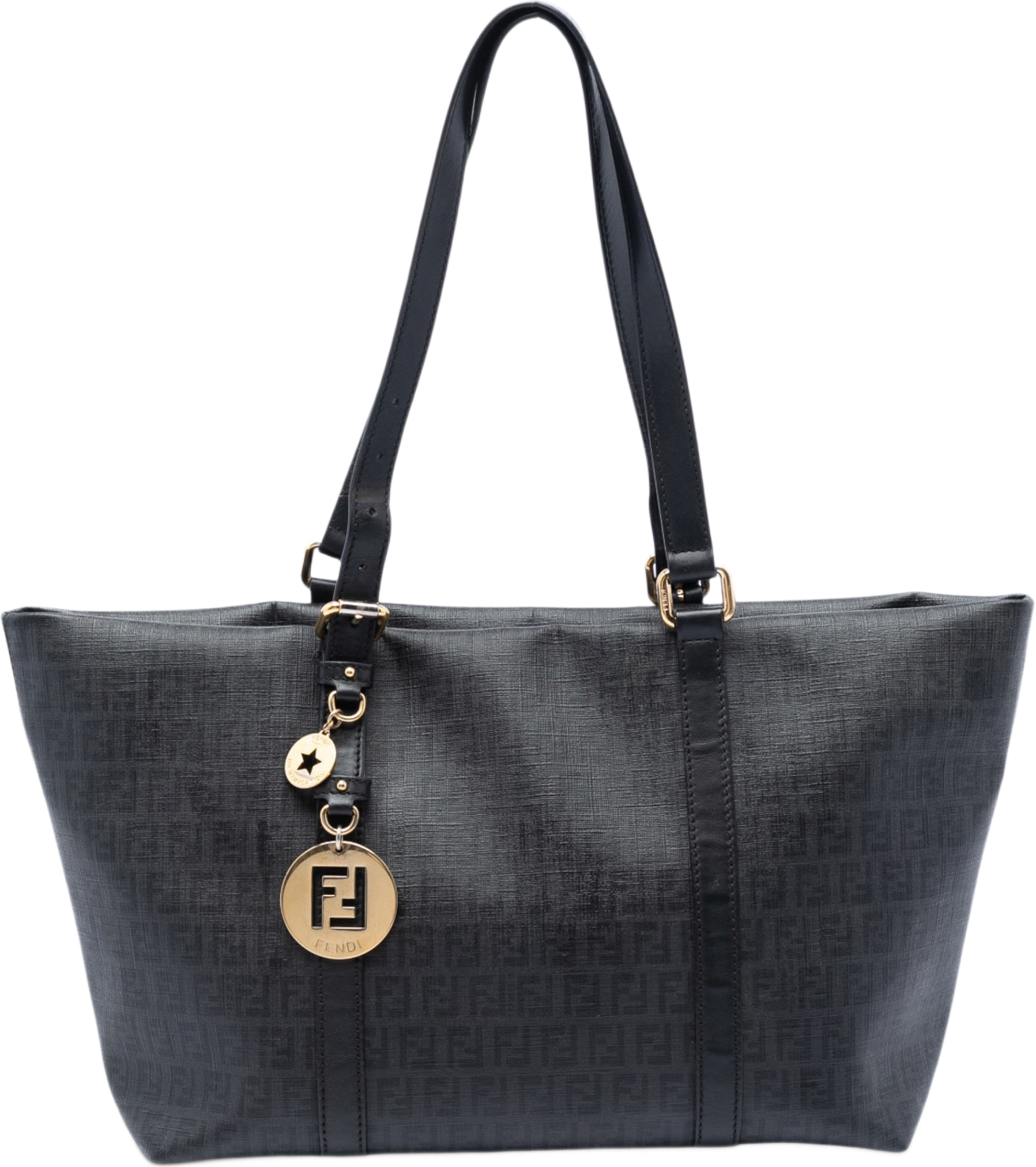 Fendi Zucchino Coated Canvas Superstar Tote, från Luxclusif, i färgen dark gray. Klicka för att öppna bilden i stort format