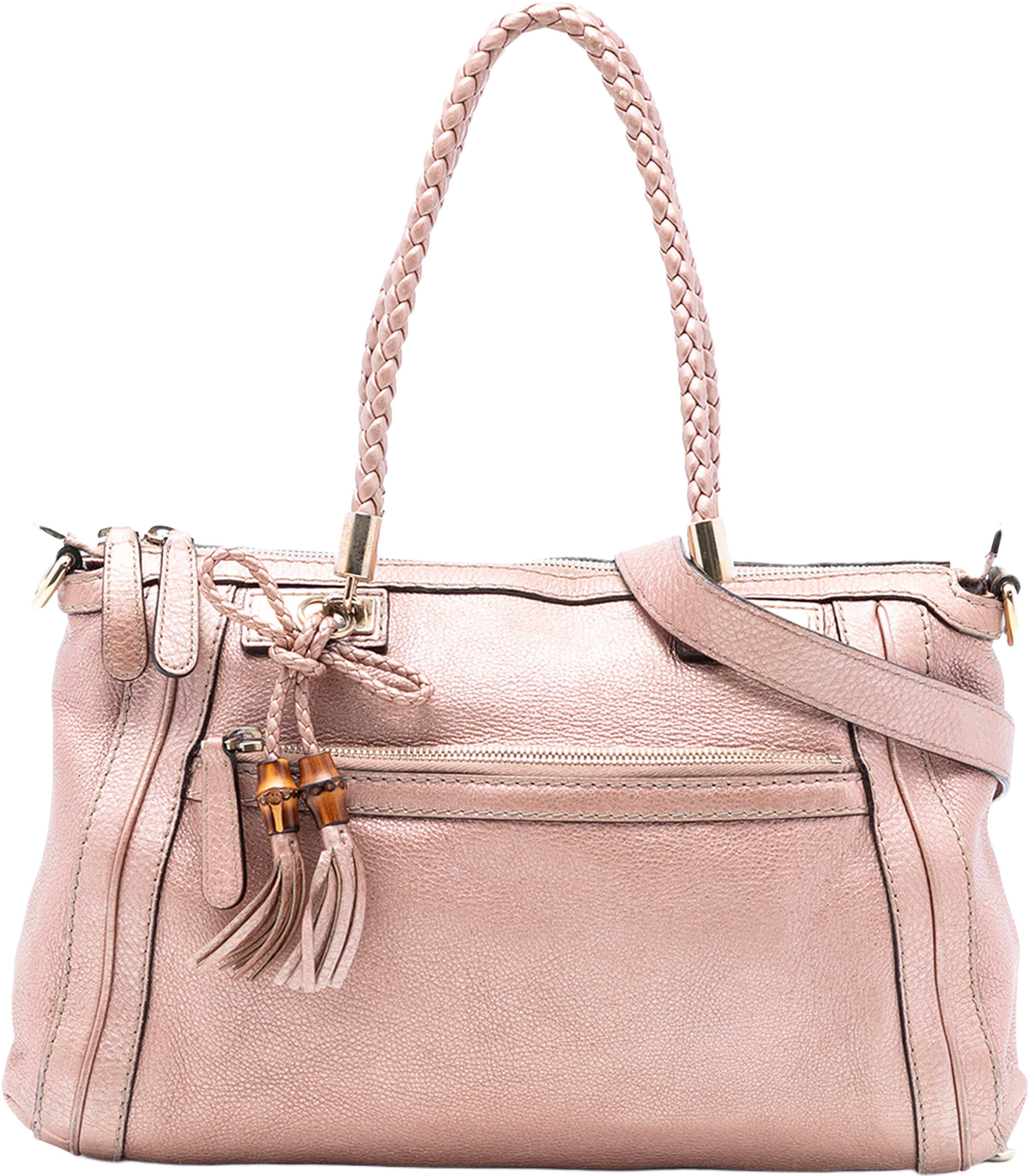 Gucci Metallic Pebbled Calfskin Bella Satchel, från Luxclusif, i färgen pink. Klicka för att öppna bilden i stort format