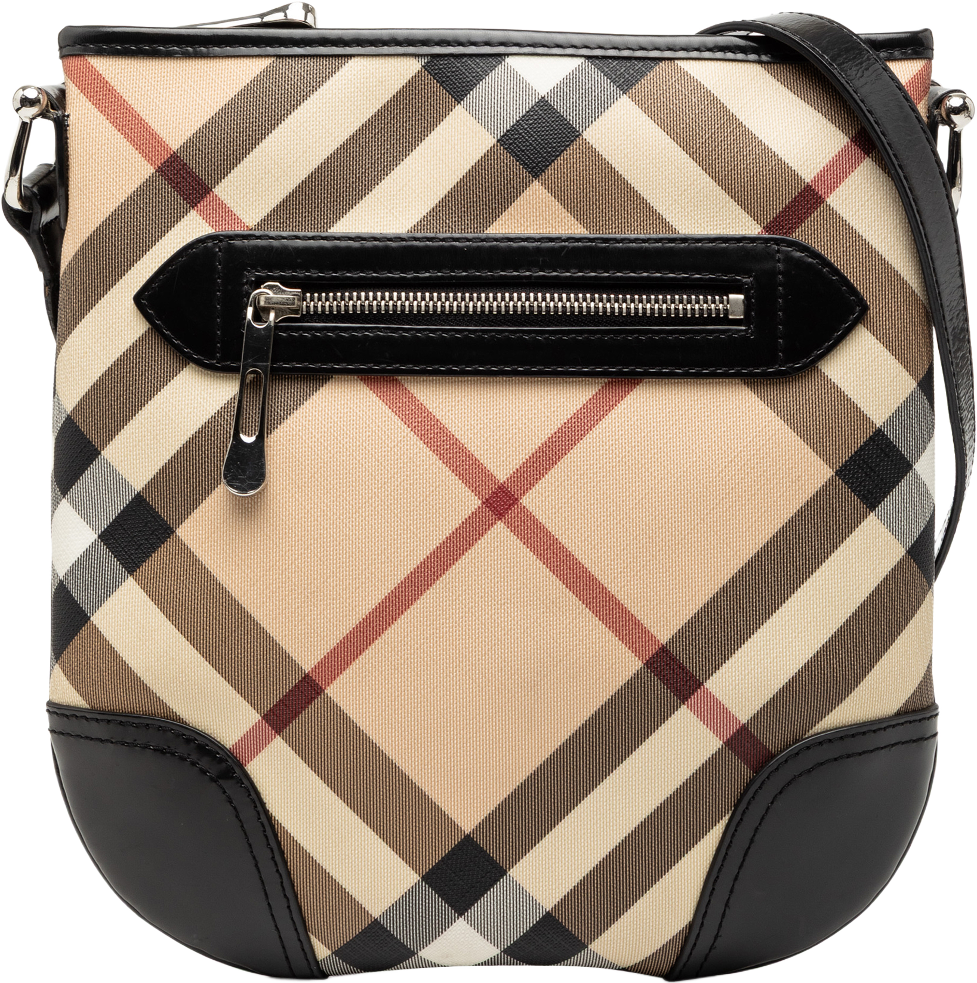 Burberry Supernova Check Coated Canvas Dryden Crossbody, från Luxclusif, i färgen beige. Klicka för att öppna bilden i stort format