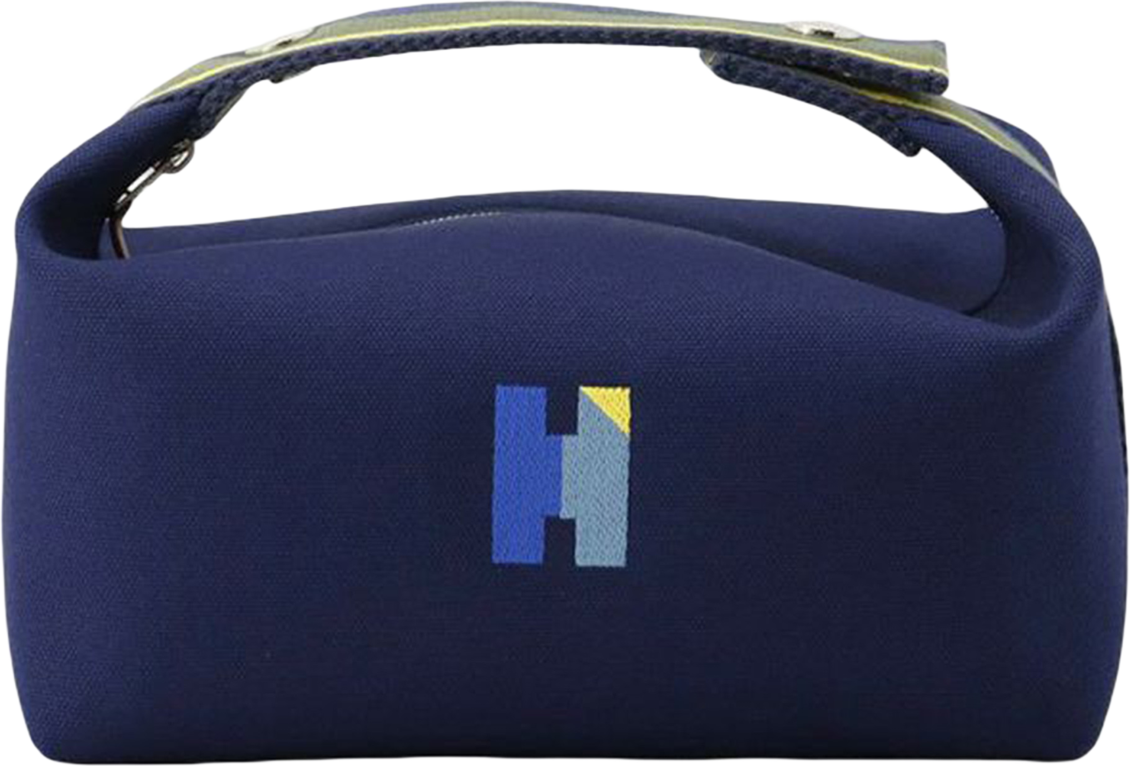 Hermès Small Toile Bride A Brac H Pavillon Case, från Luxclusif, i färgen navy. Klicka för att öppna bilden i stort format