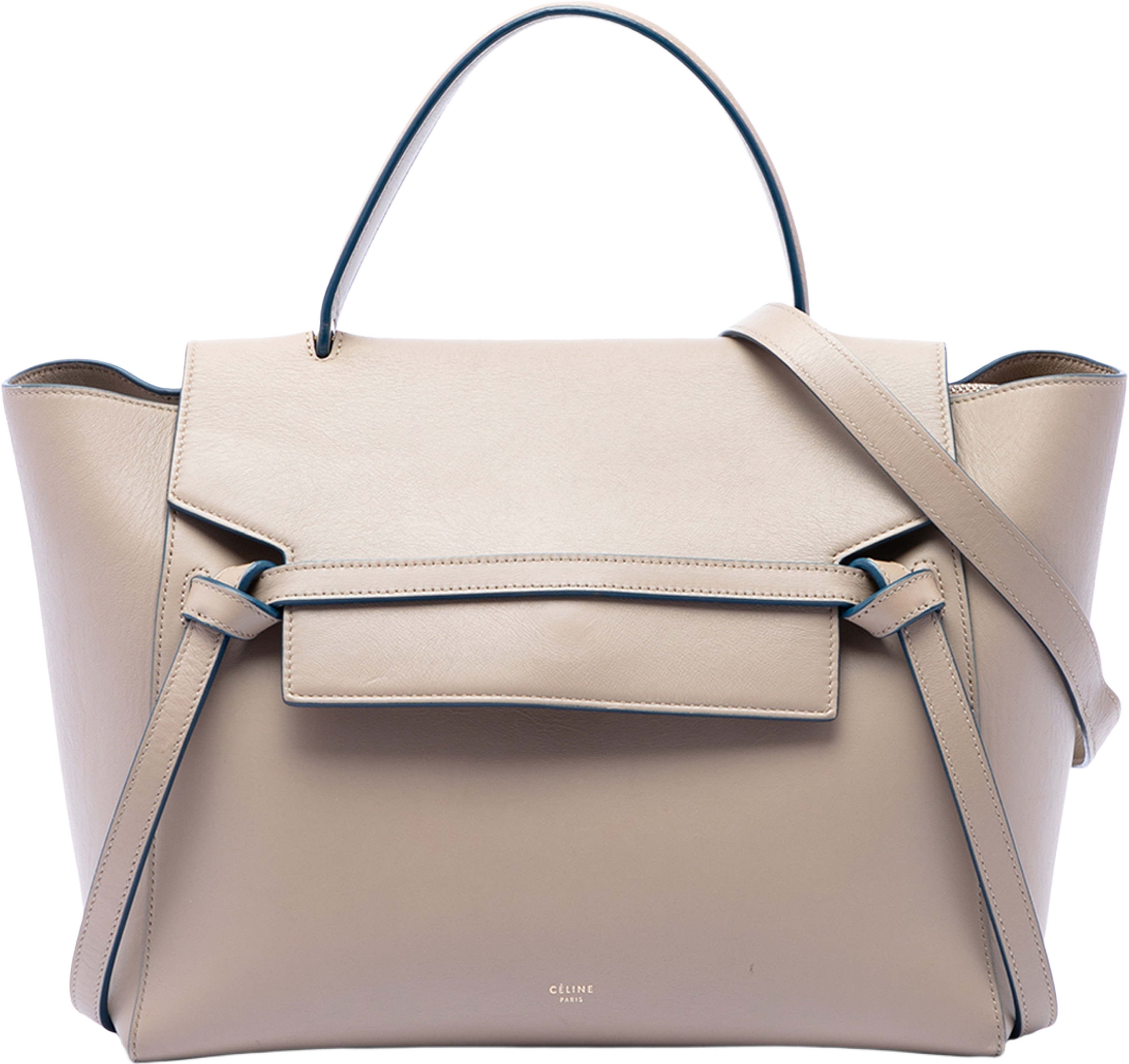 Celine Mini Smooth Calfskin Belt Bag, från Luxclusif, i färgen beige. Klicka för att öppna bilden i stort format