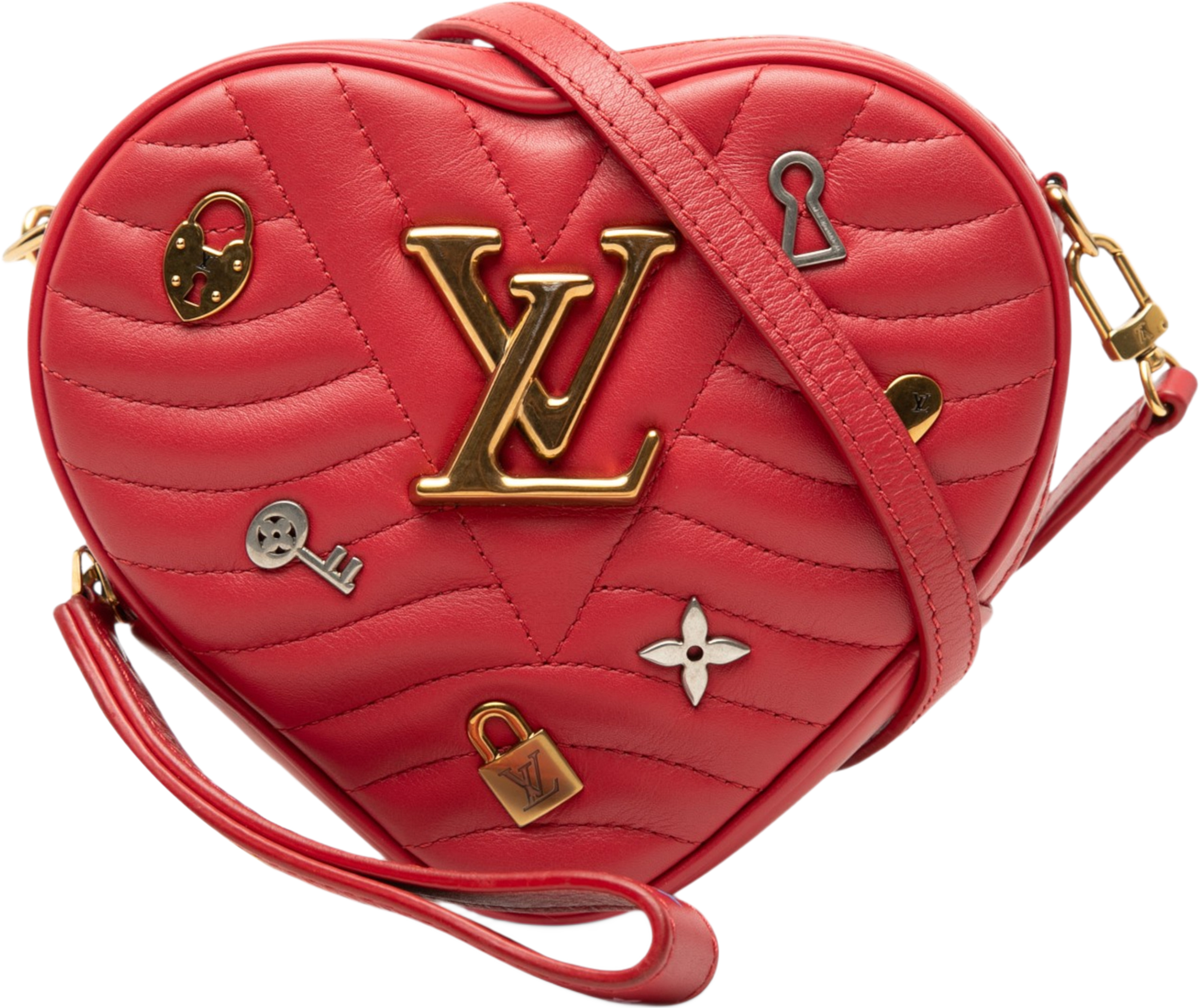Louis Vuitton Calfskin Embellished New Wave Love Lock Crossbody, från Luxclusif, i färgen röd. Klicka för att öppna bilden i stort format