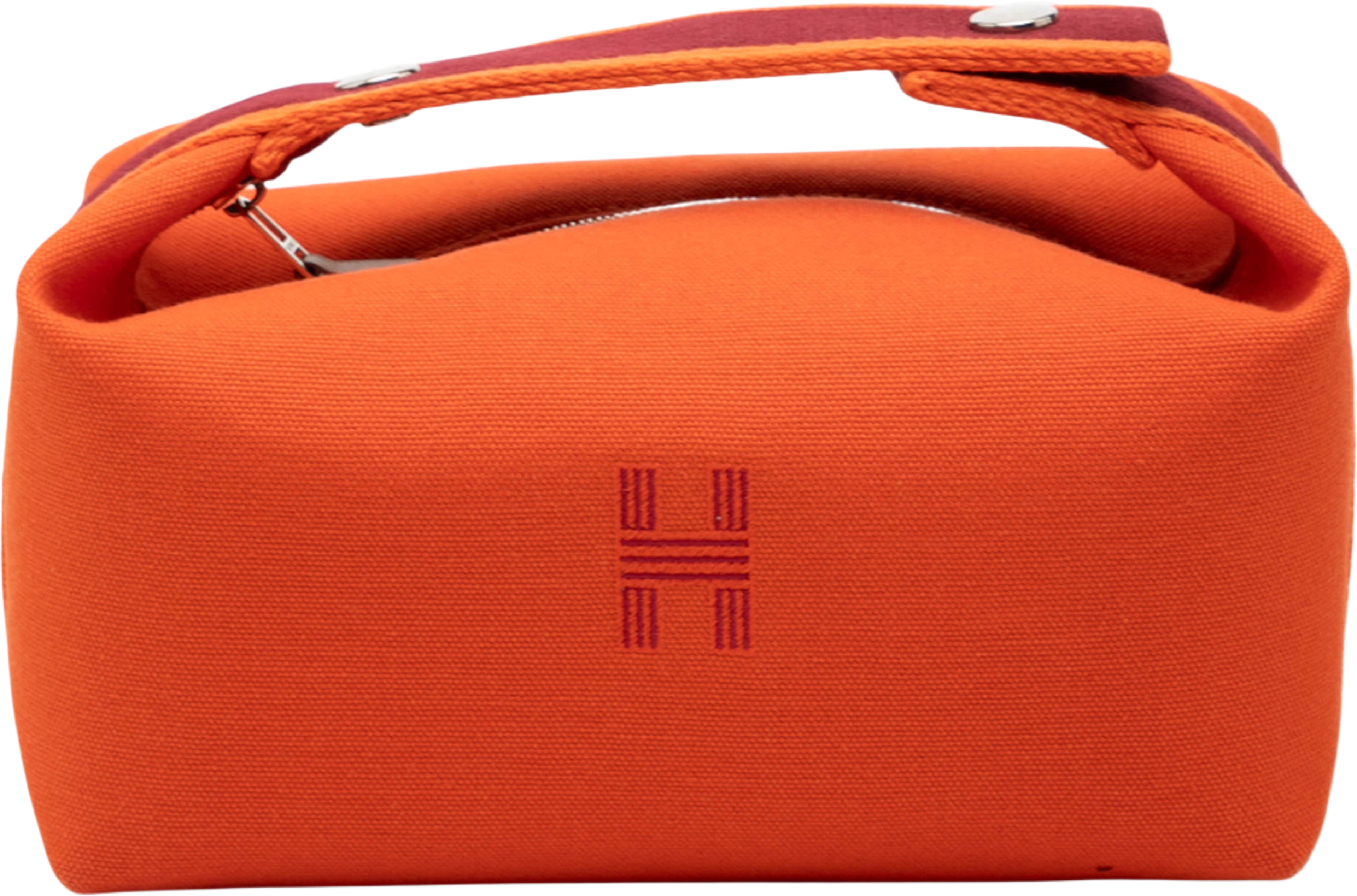 Hermès Small Toile Bride A Brac Case, från Luxclusif, i färgen dark orange. Klicka för att öppna bilden i stort format