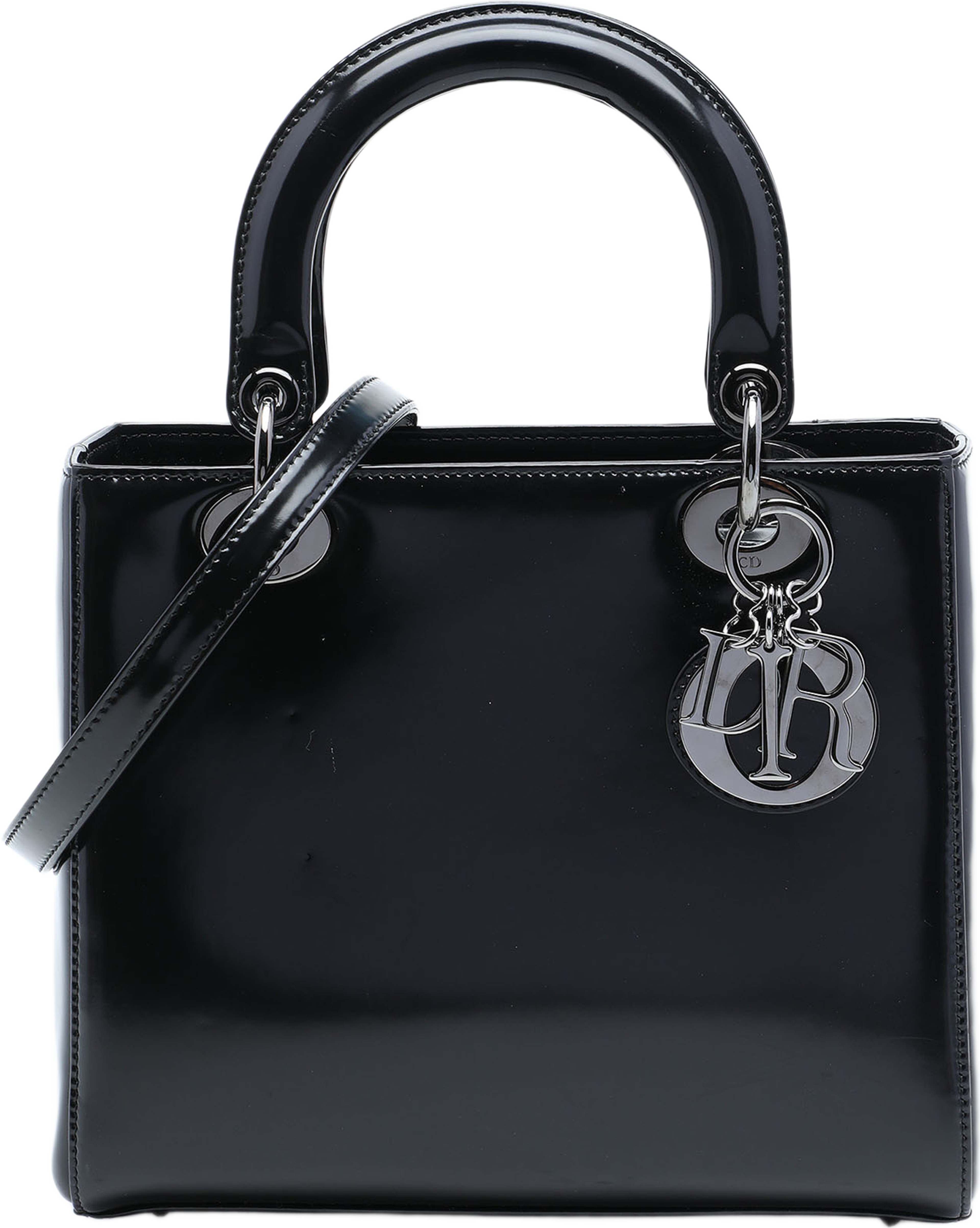 Dior Medium Patent Lady Dior, från Luxclusif, i färgen svart. Klicka för att öppna bilden i stort format