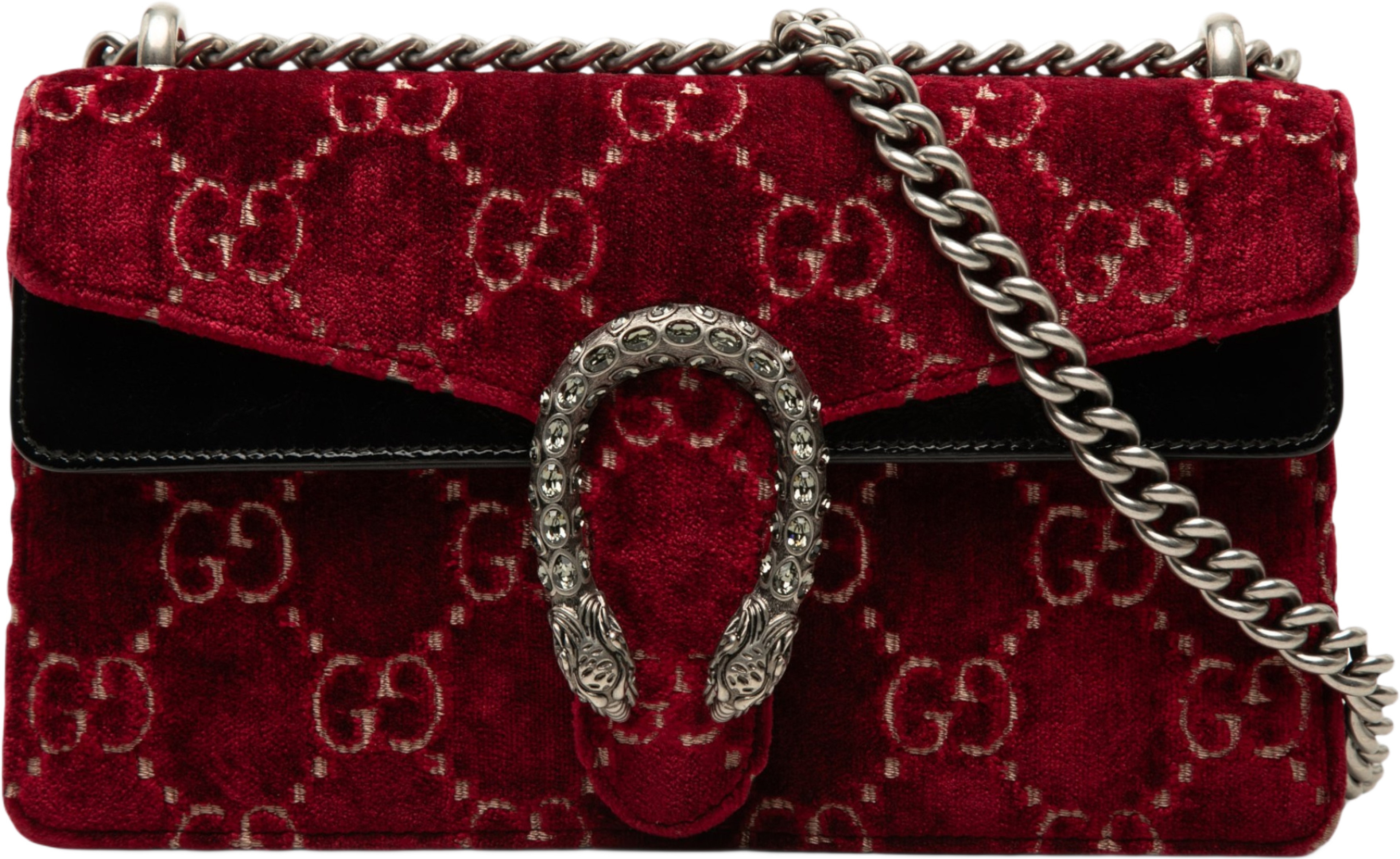 Gucci Medium Gg Velvet Dionysus Crossbody, från Luxclusif, i färgen röd. Klicka för att öppna bilden i stort format