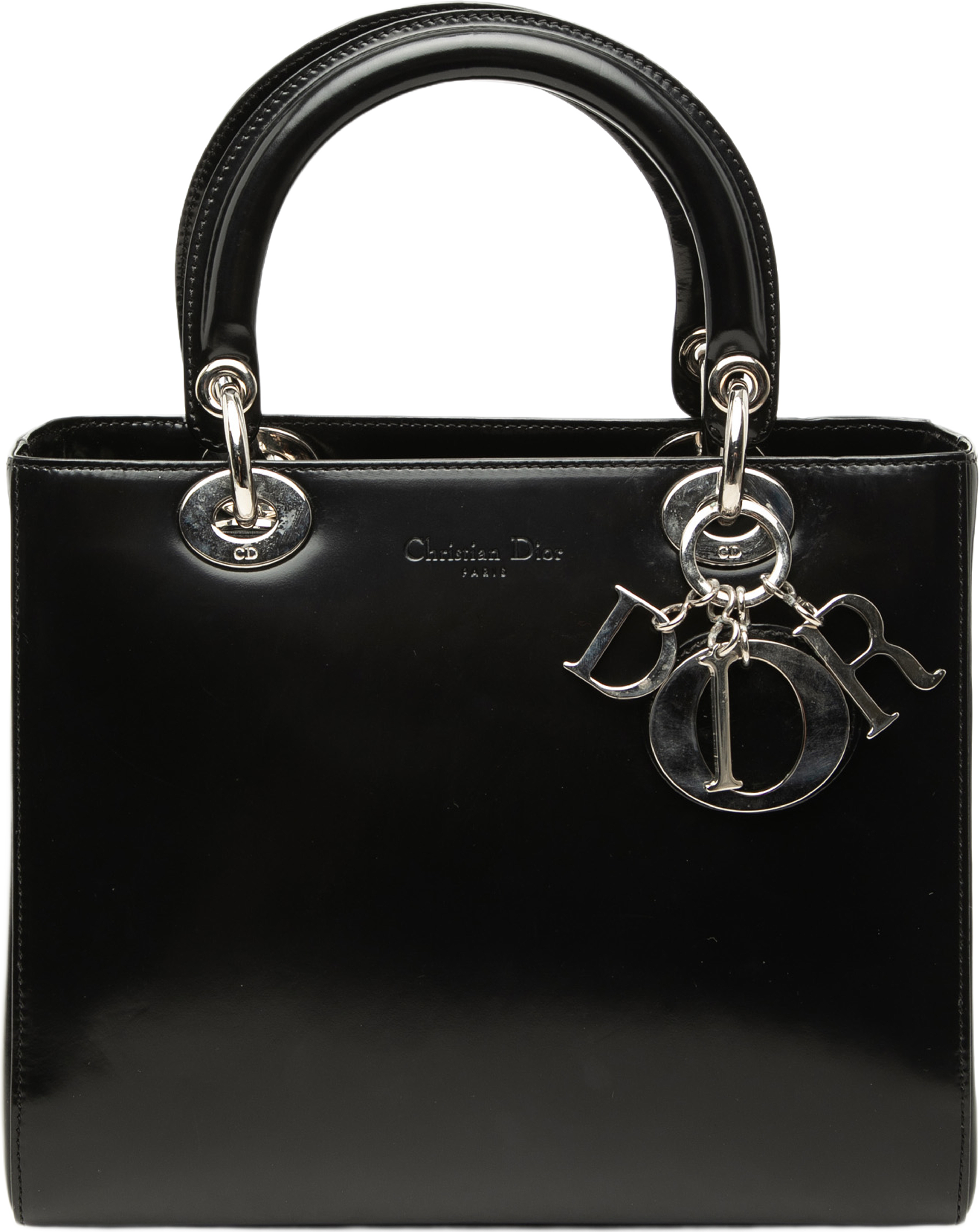 Dior Medium Glazed Calfskin Lady Dior, från Luxclusif, i färgen svart. Klicka för att öppna bilden i stort format