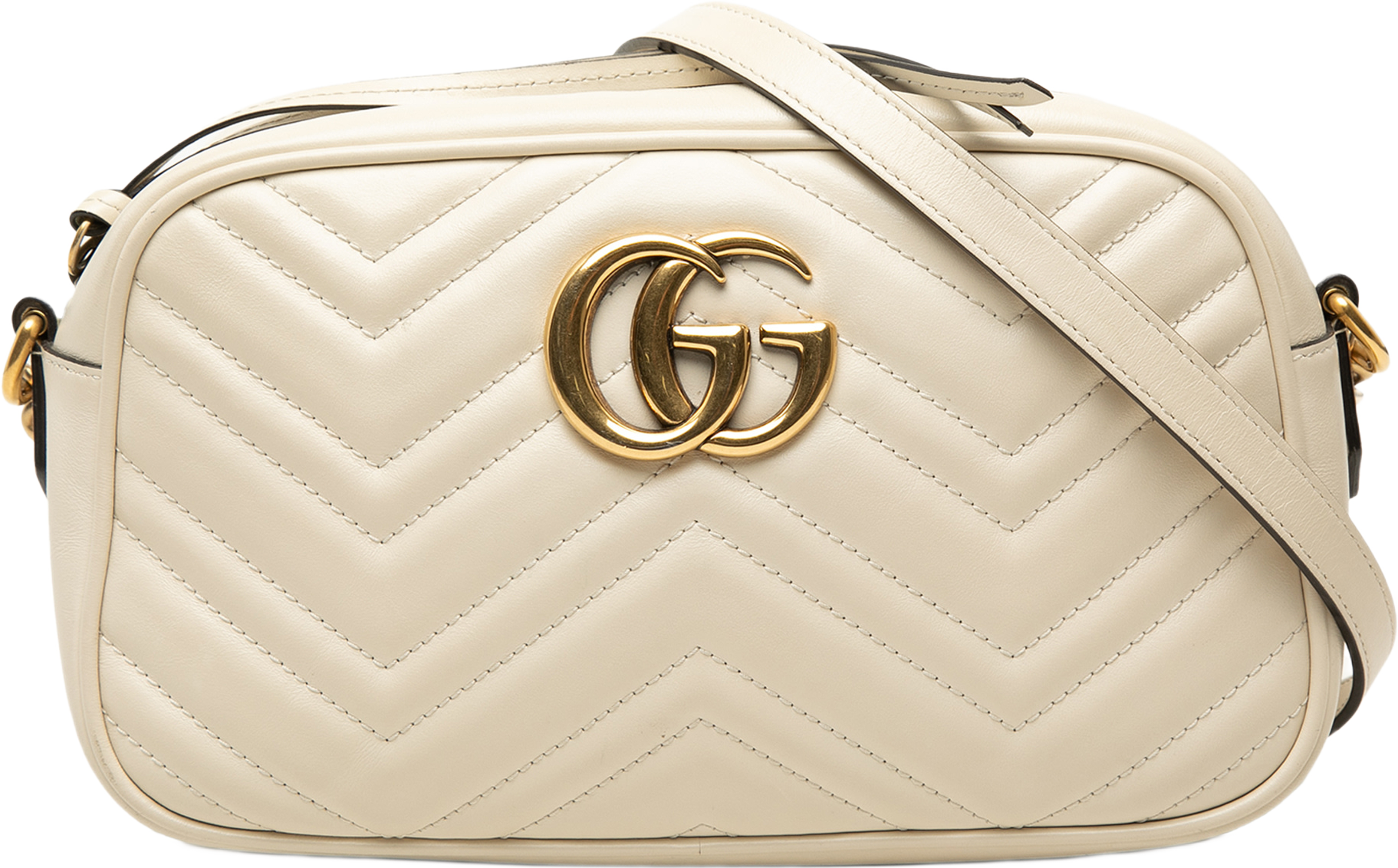 Gucci Small Gg Marmont Matelasse Leather Crossbody, från Luxclusif, i färgen vit. Klicka för att öppna bilden i stort format