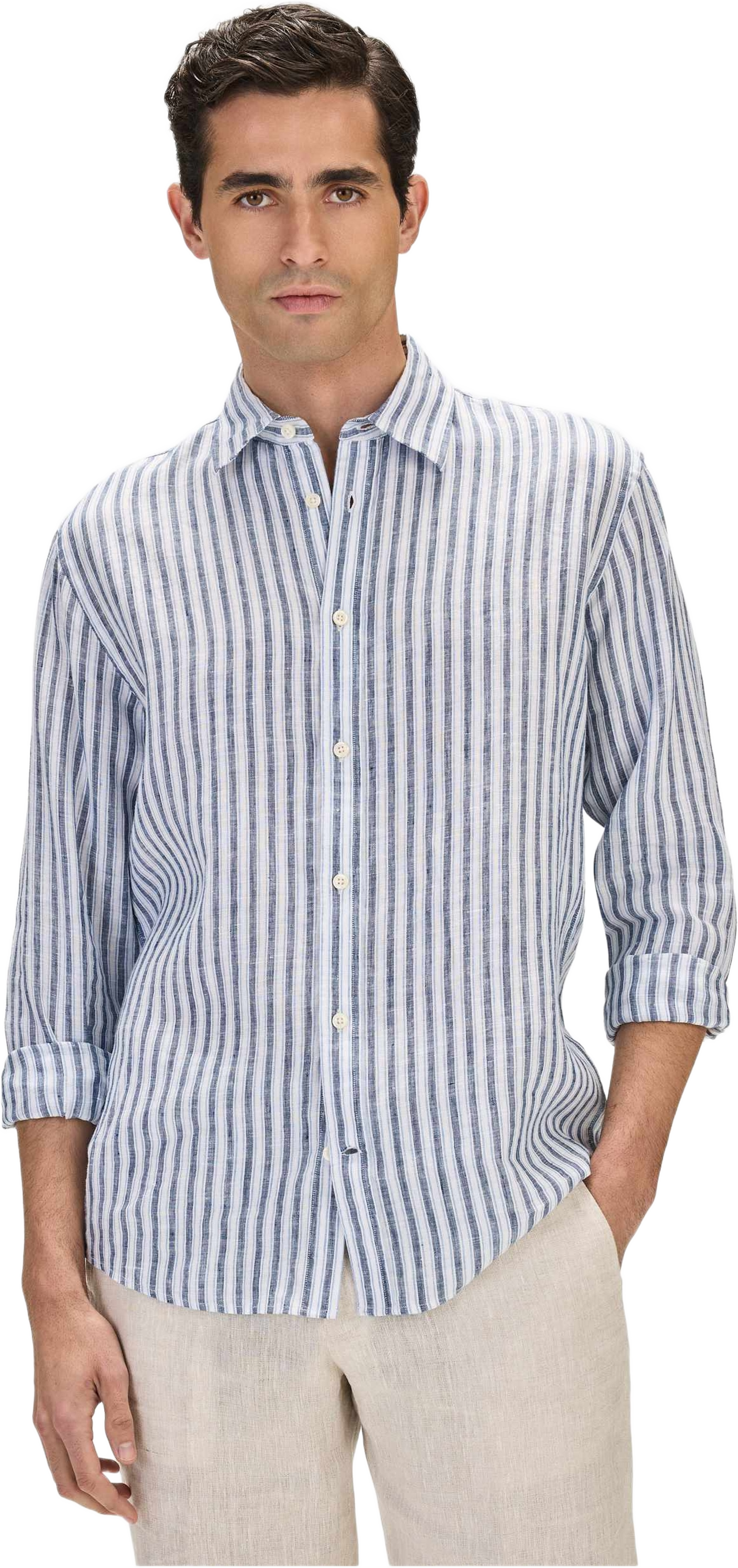 Striped Casual Linen Shirt, från John Henric, i färgen white. Klicka för att öppna bilden i stort format